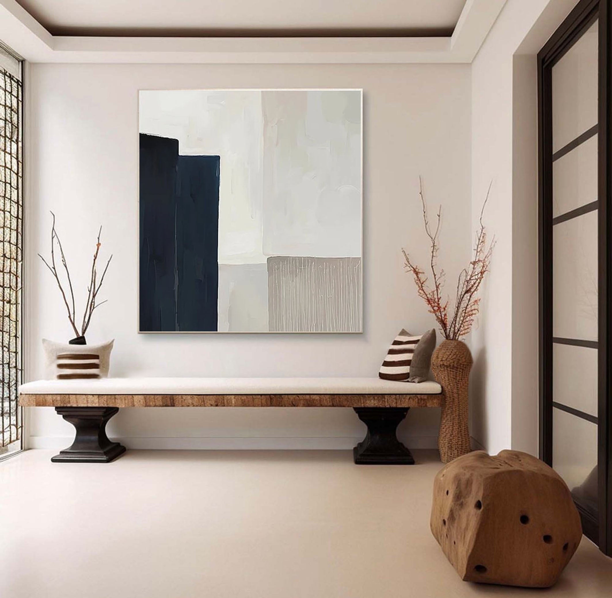 Large Minimalist Geometric Canvas in Neutral Shades #AB039