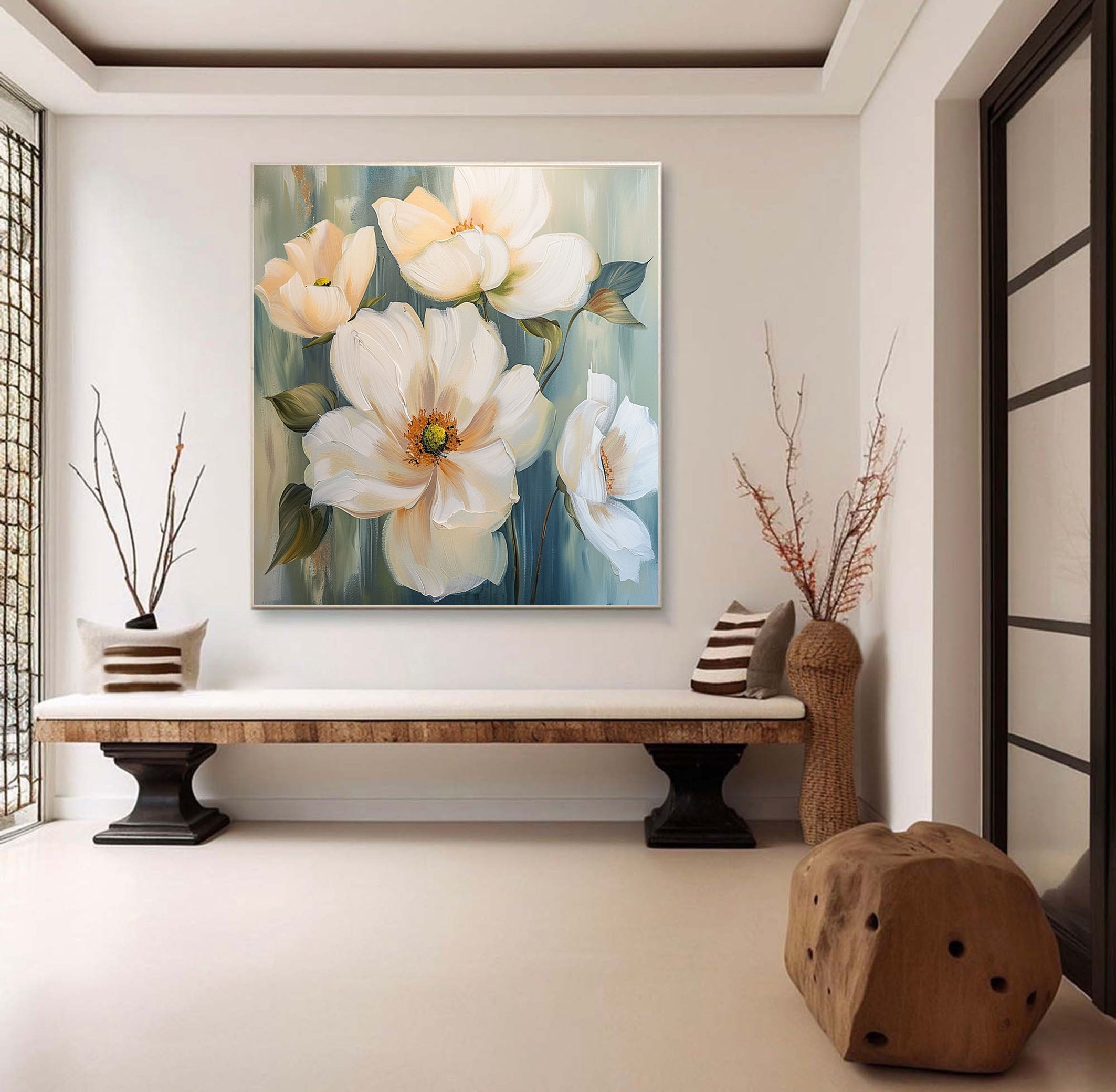 Hand-Painted Floral Artwork for Living Room Walls #FB021