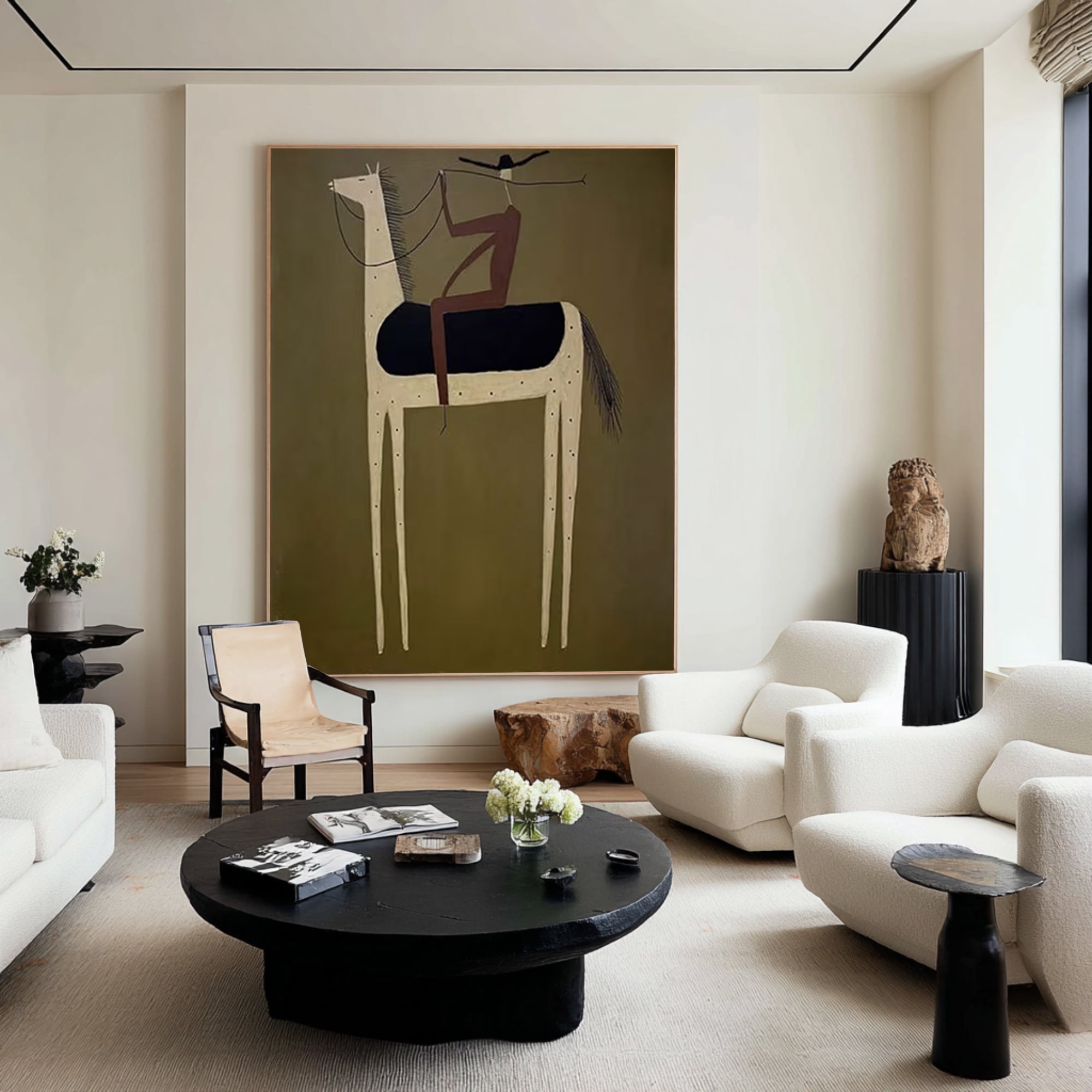 Large Contemporary Horse Rider Canvas Luxury Mid Century Wall Decor