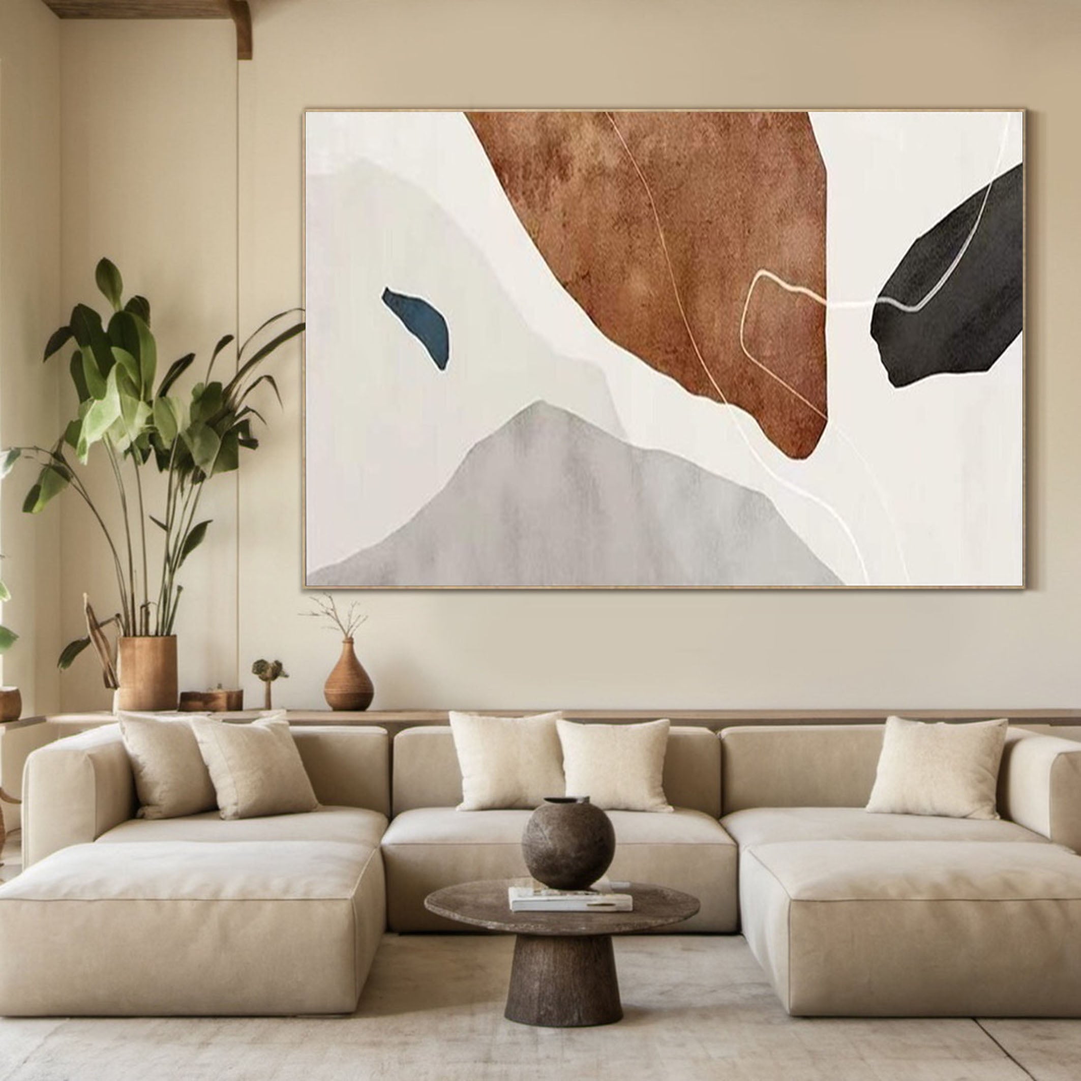 Large Contemporary Wall Art in Warm Neutral Shades #MC030