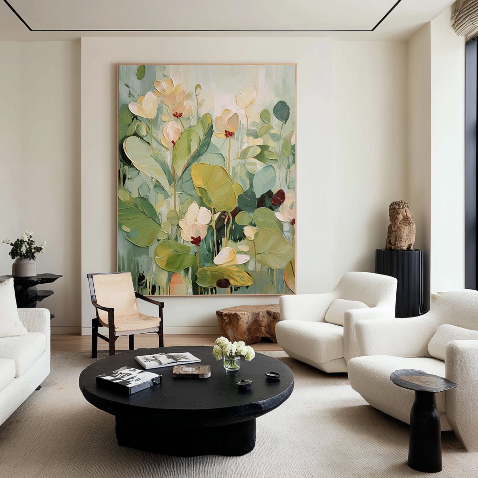 Large Green Floral Canvas Art Contemporary Botanical Painting