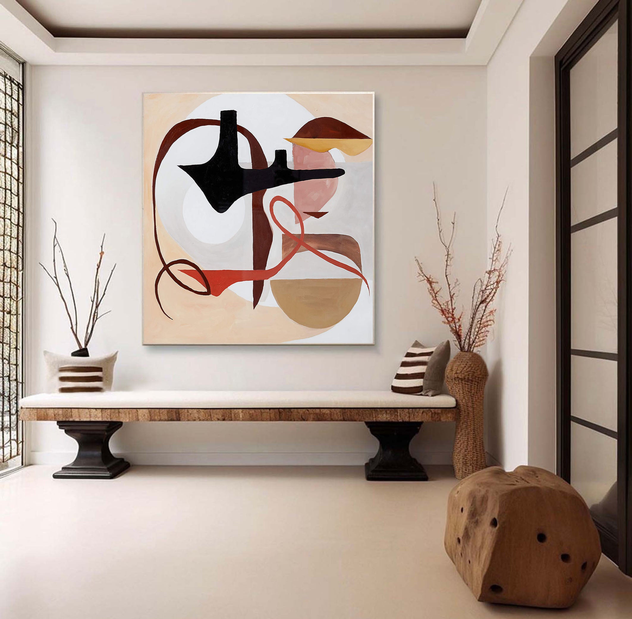 Warm Abstract with Balanced Shapes, Contemporary Wall Art #MM392