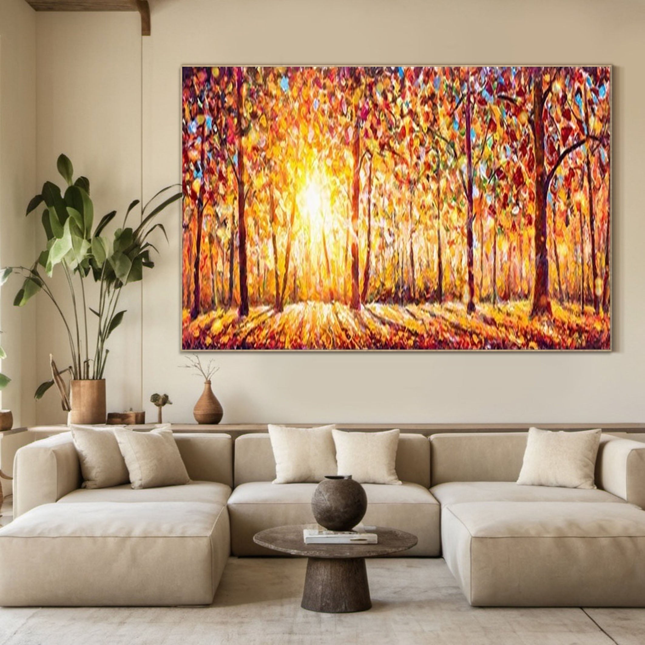 Vibrant Autumn Forest Painting for Modern Interiors #TP041