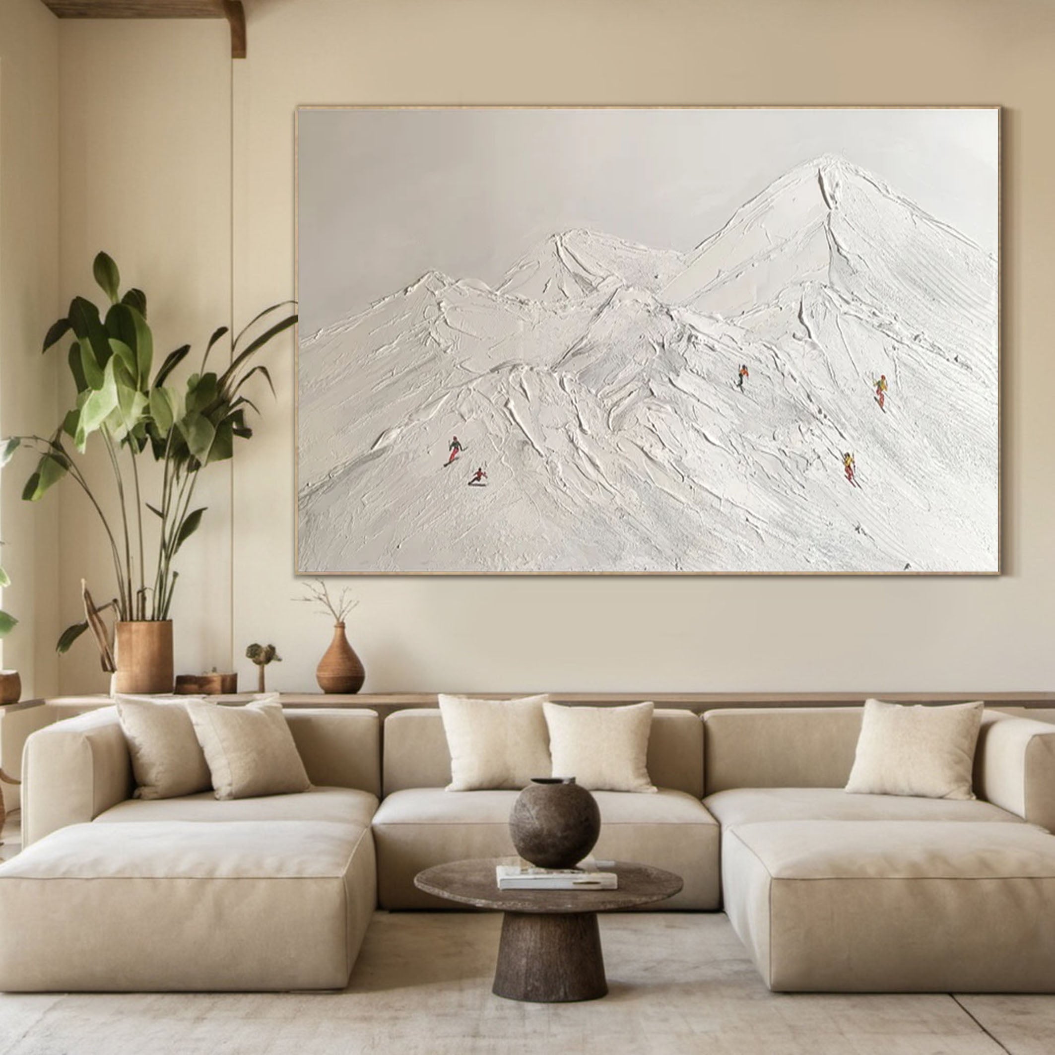 Elegant Skiing Landscape Painting with White Mountain for Home Decor #SPA004