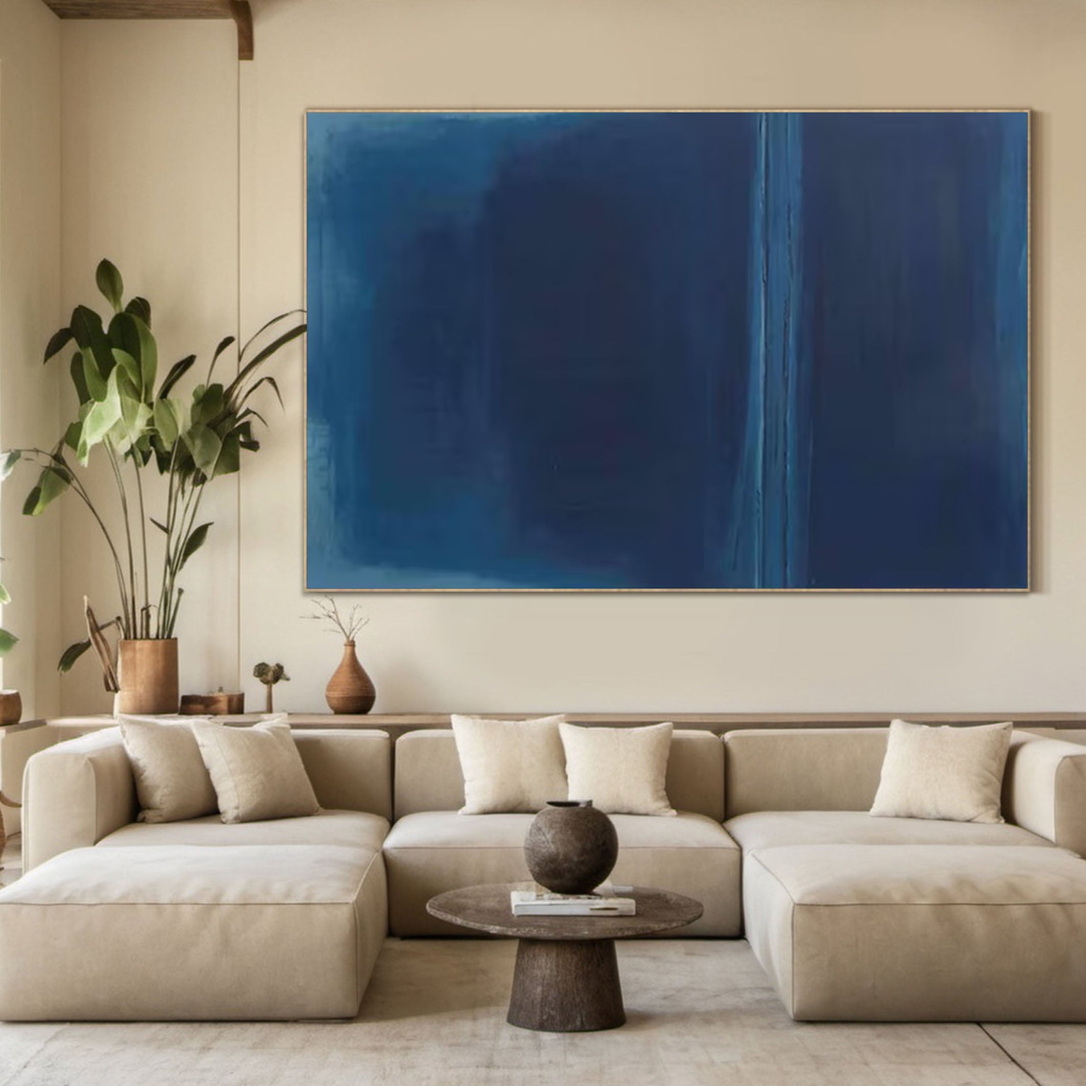 Minimalist Abstract Wall Art in Deep Blue Tones for House #AB061