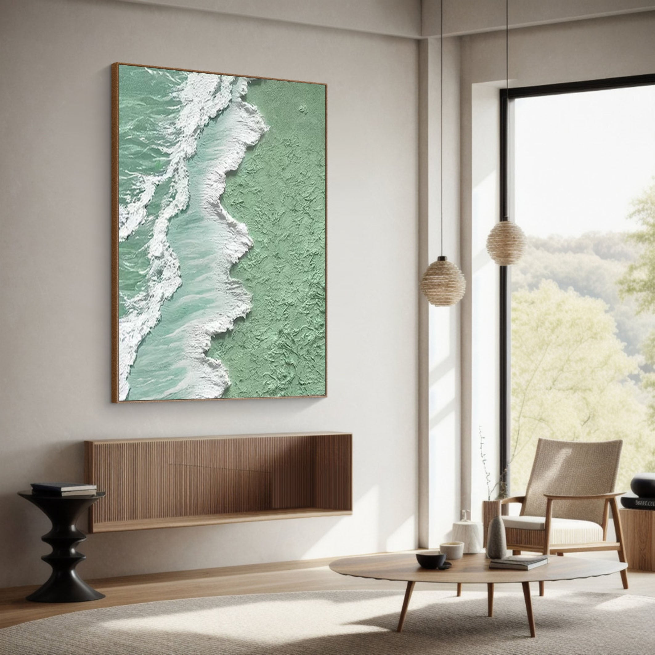 Textured Coastal Canvas Art in Seafoam Green #OP022