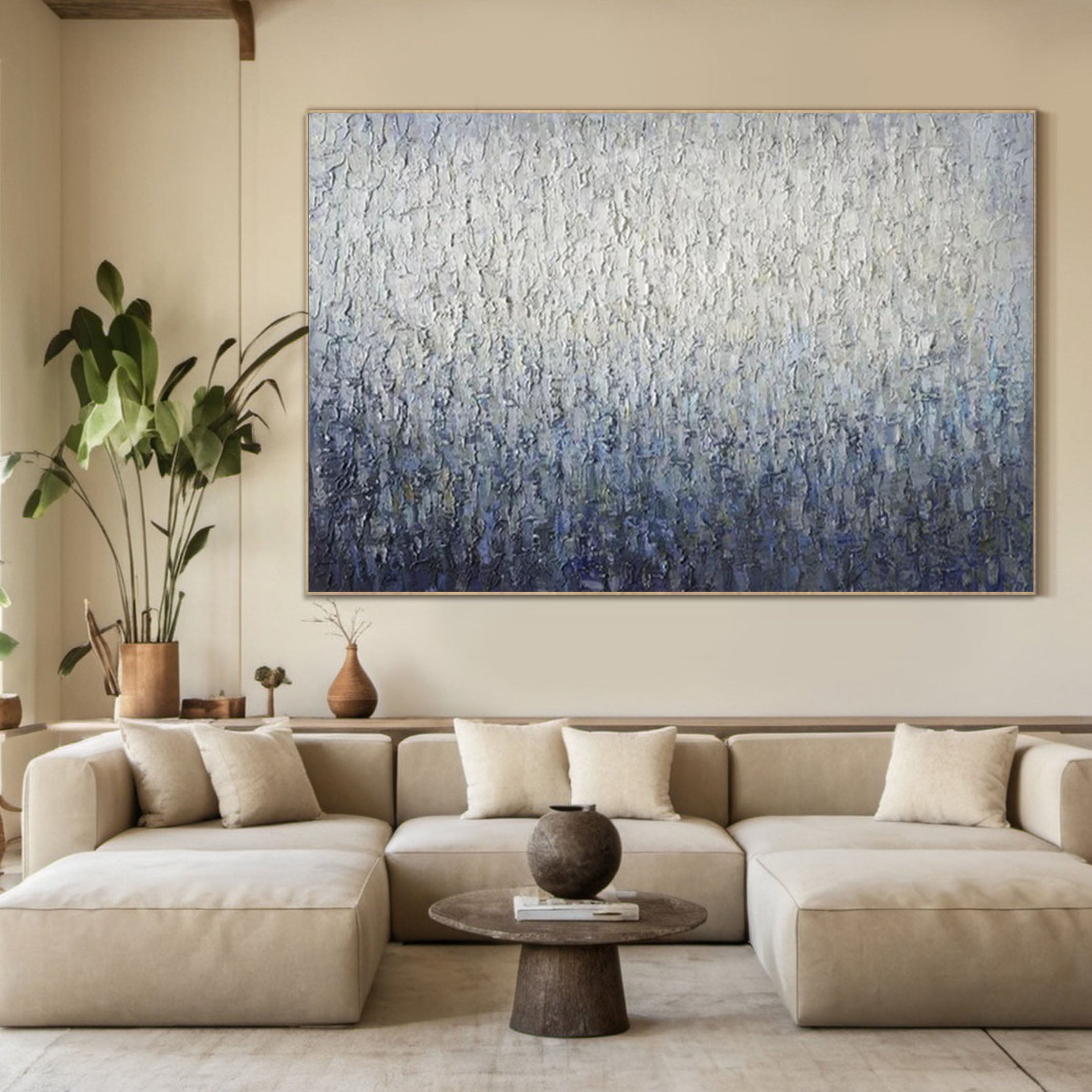 Gradient Textured Wall Art in Blue and White Tones #AB052