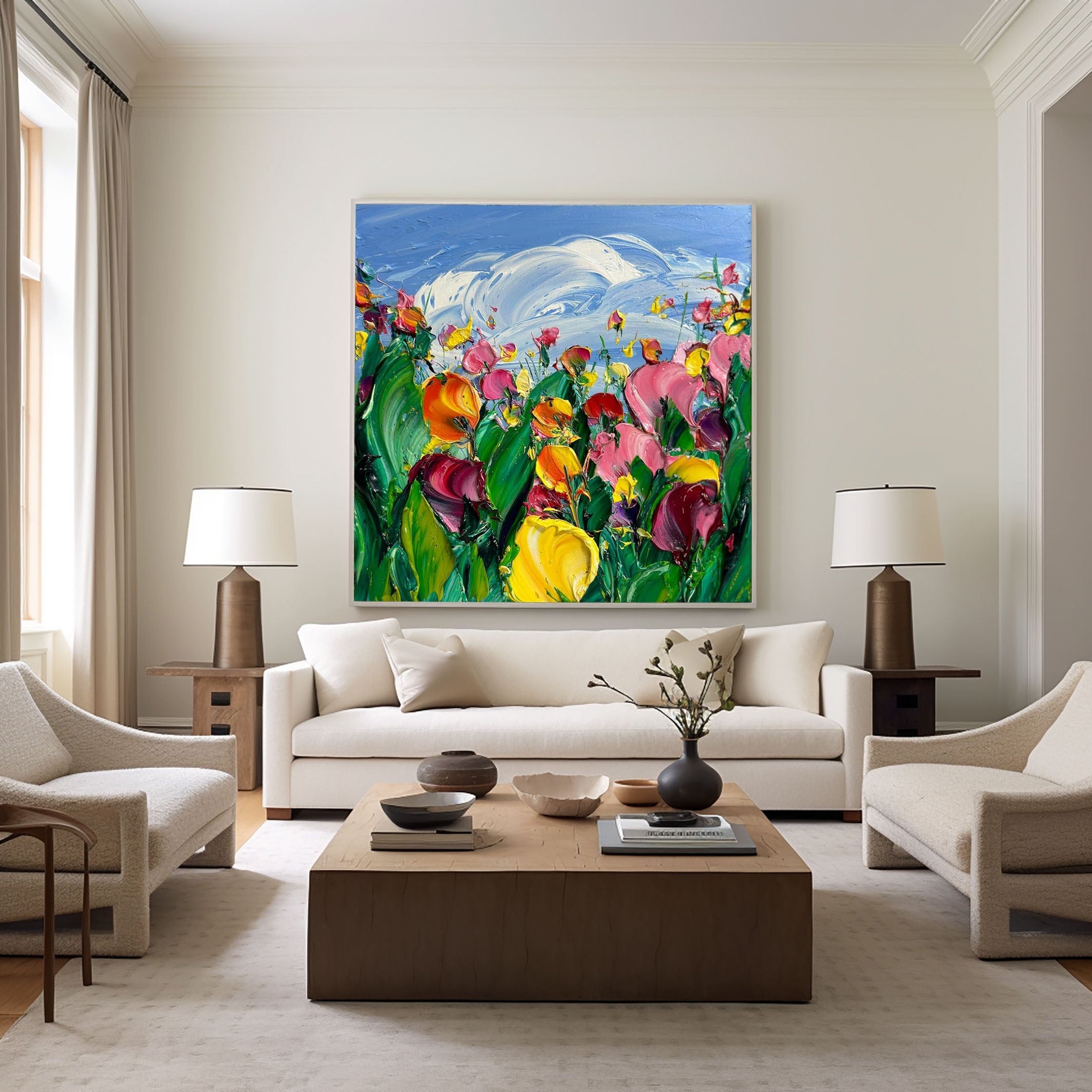 Colorful Flowers Painting Lively Artwork for Elegant Interiors #FB006