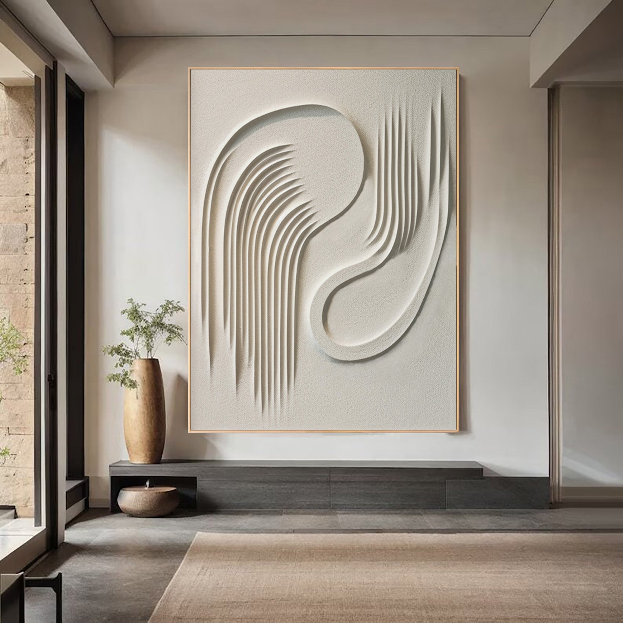 Minimalist Modern Art 3D White Monochromatic Design #AG 095