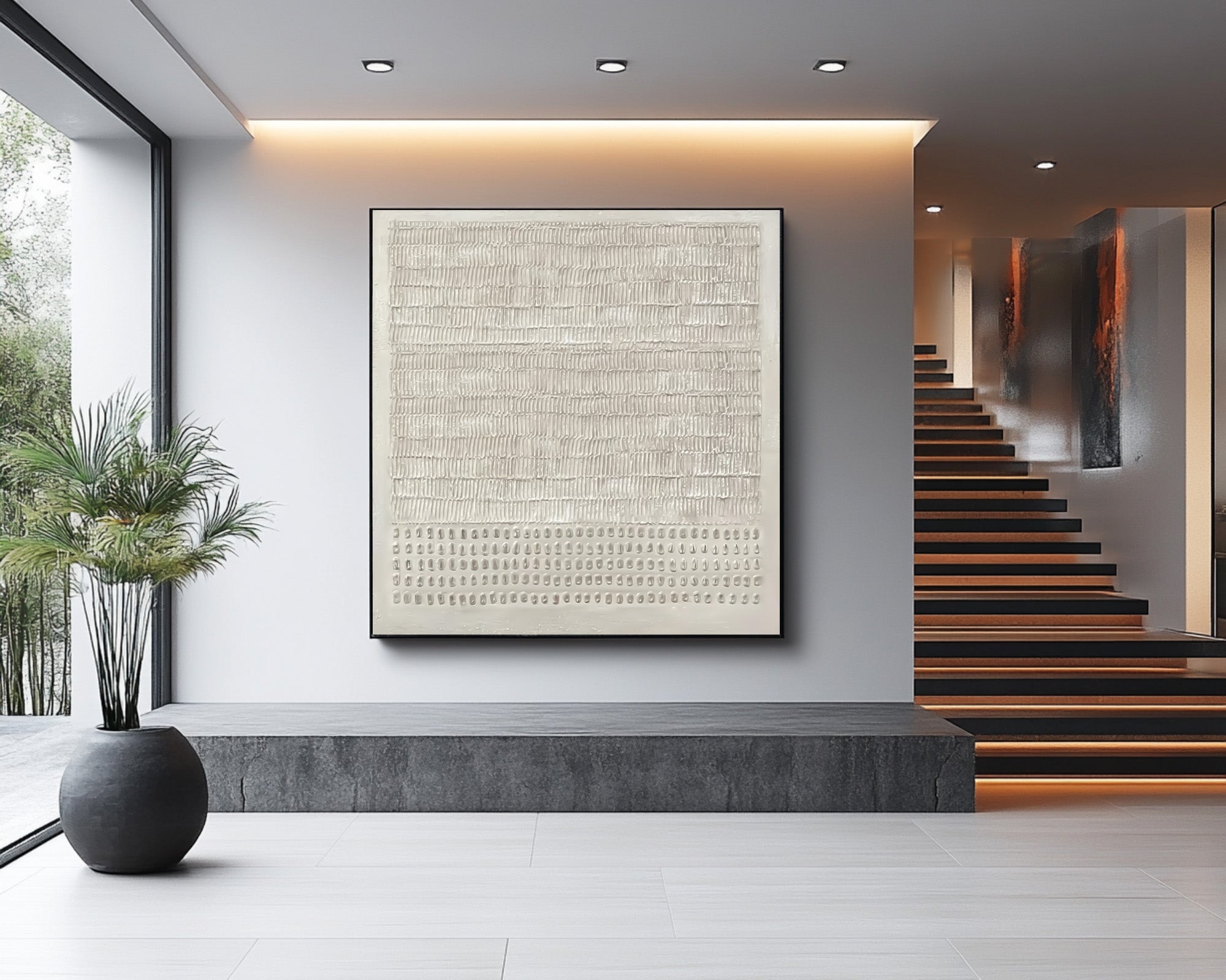 Large Contemporary White 3D Art - Hand-Painted Original #AG 027