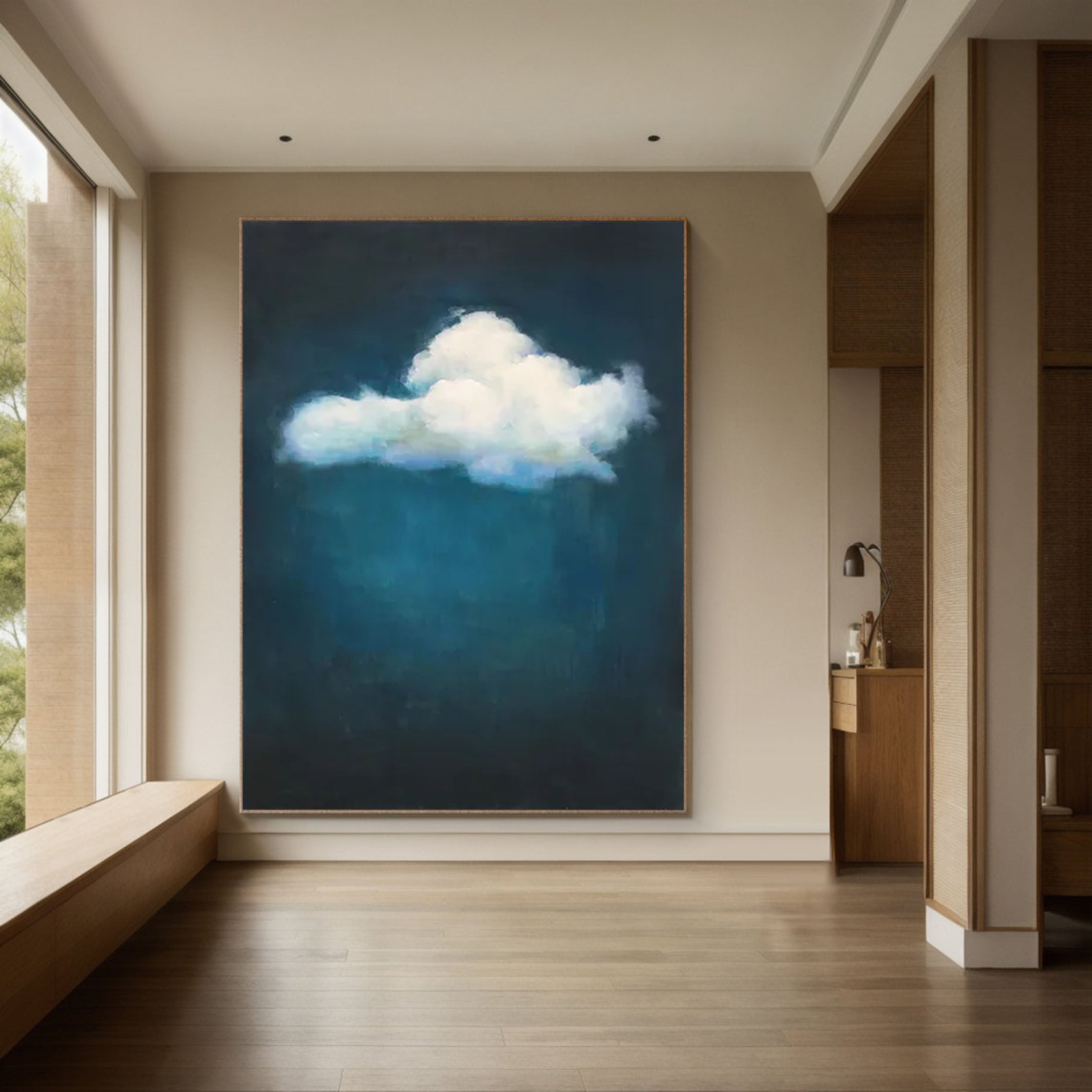 Dreamy Blue Gradient Wall Art with White Cloud #SP006