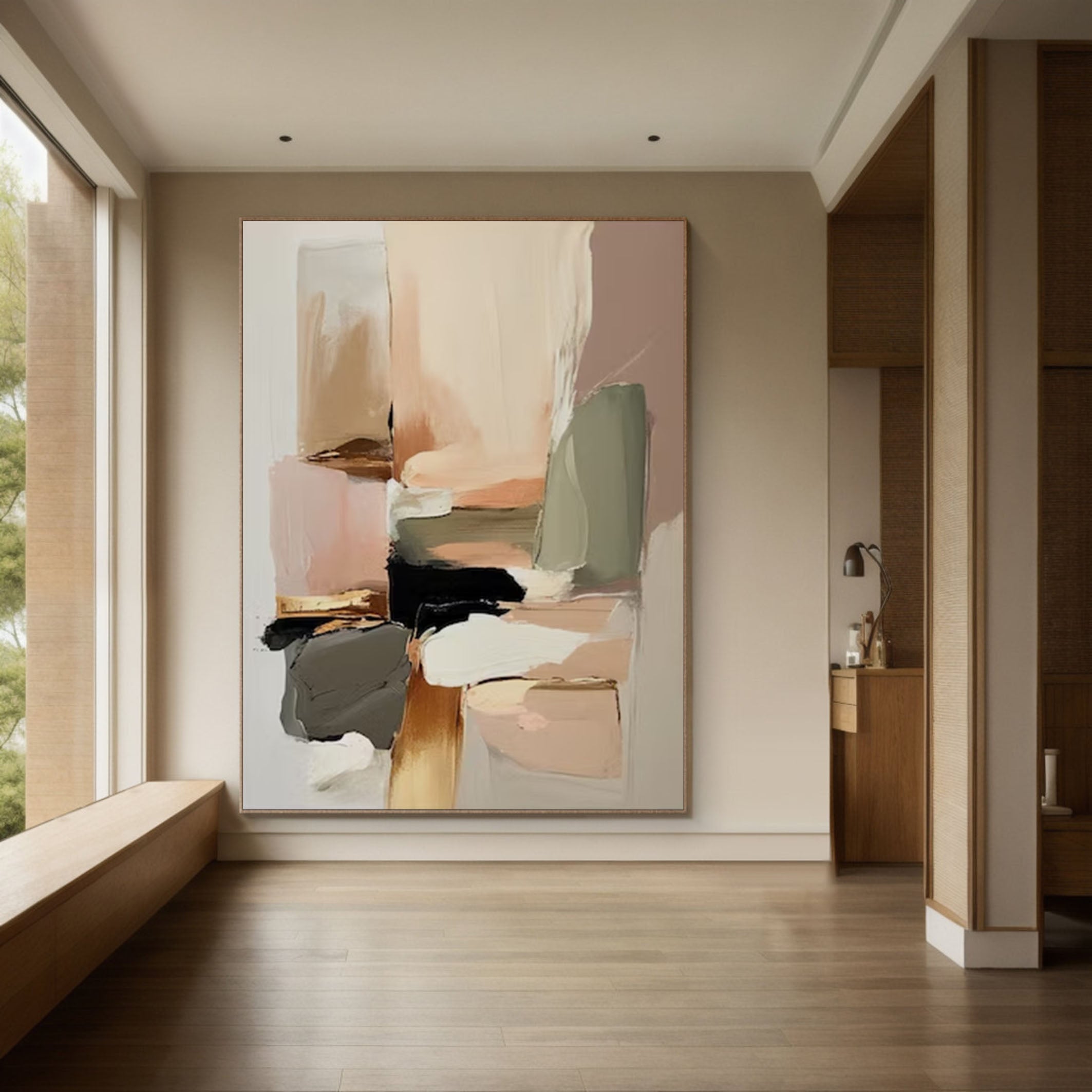 Neutral Abstract Painting Large Modern Canvas Artwork #AB058