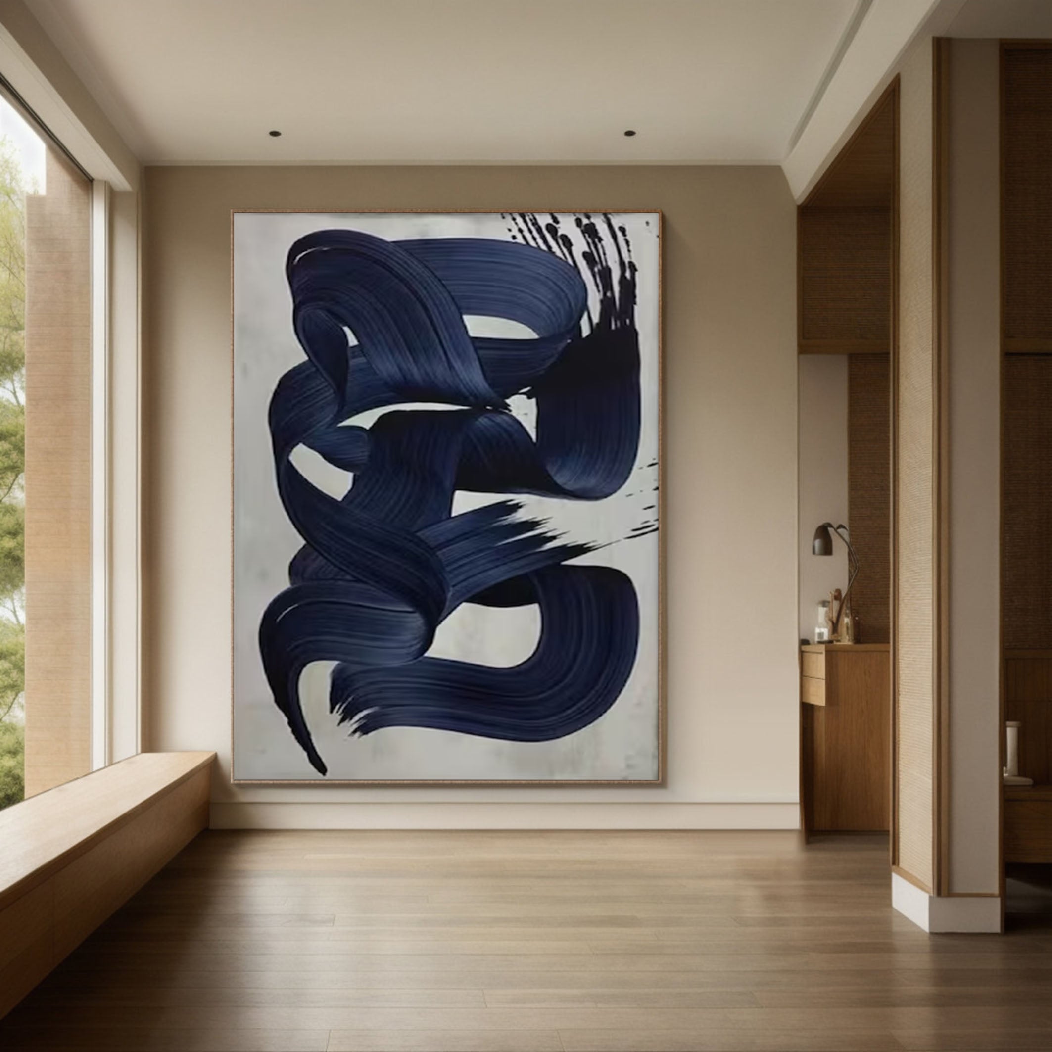 Dynamic Dark Blue Abstract Painting for Modern Homes #MM167