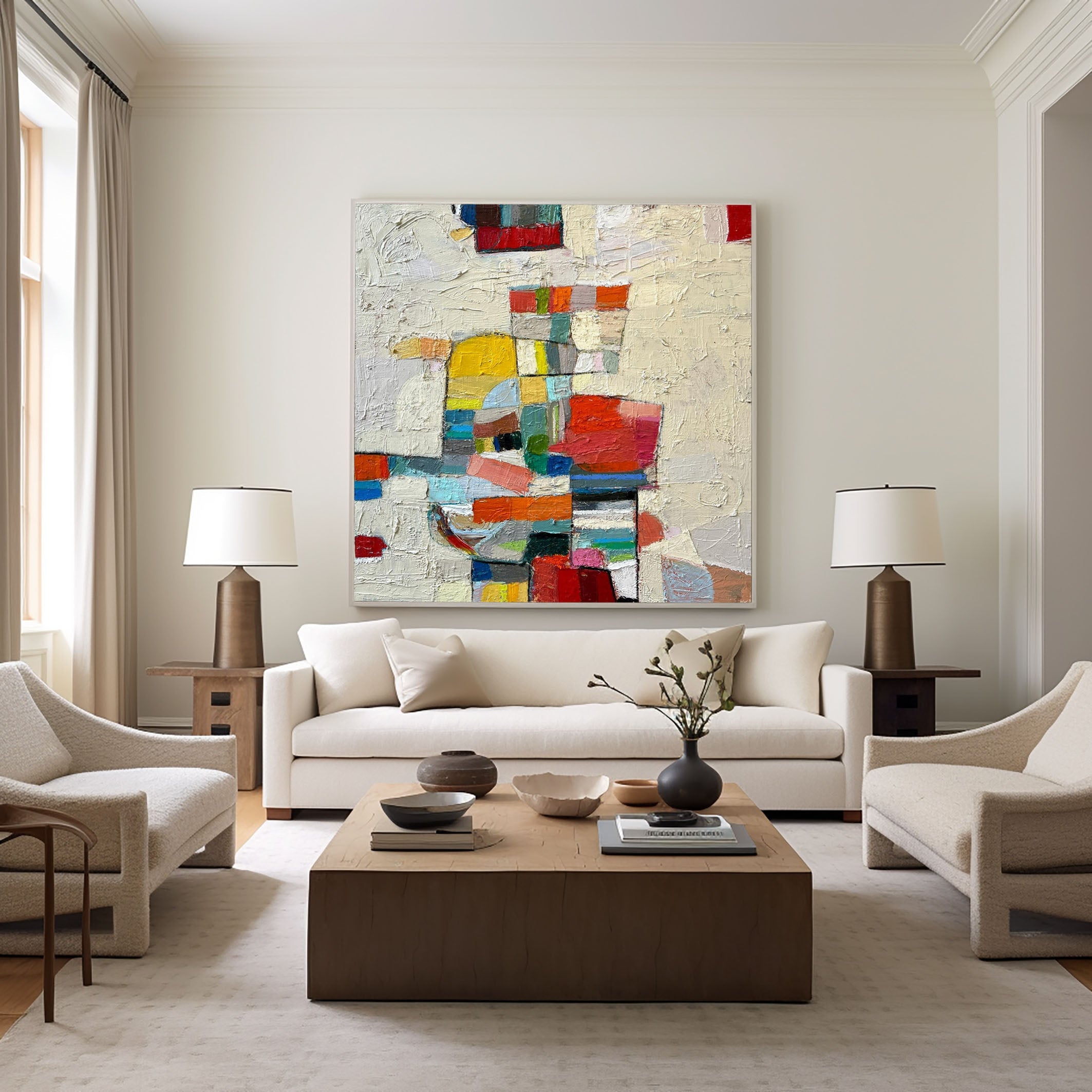 Vivid Mid Century Abstract Painting for Living Room #MC013