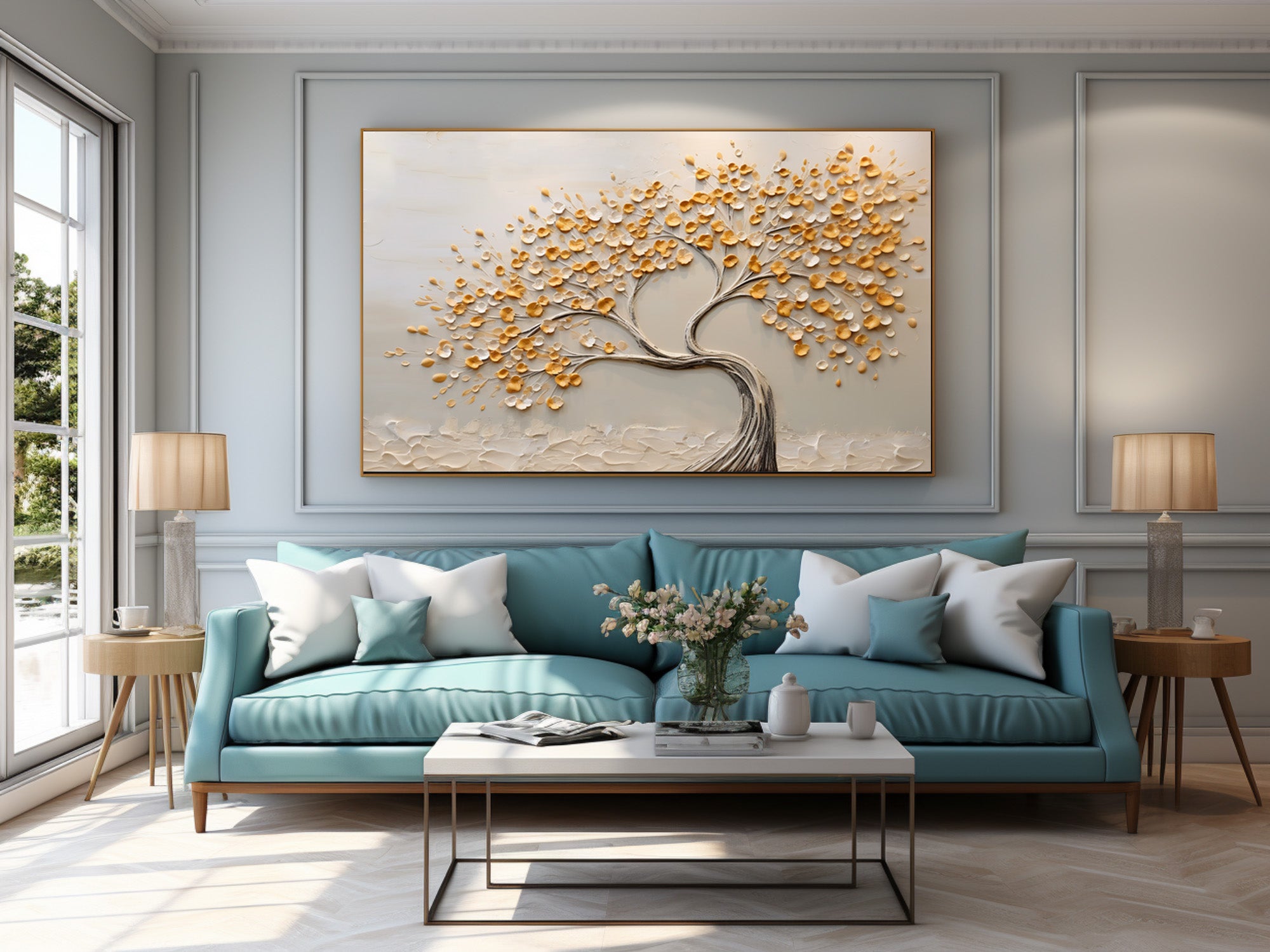 Dimensional Tree Painting Golden Leaves Modern Gallery #AG 093