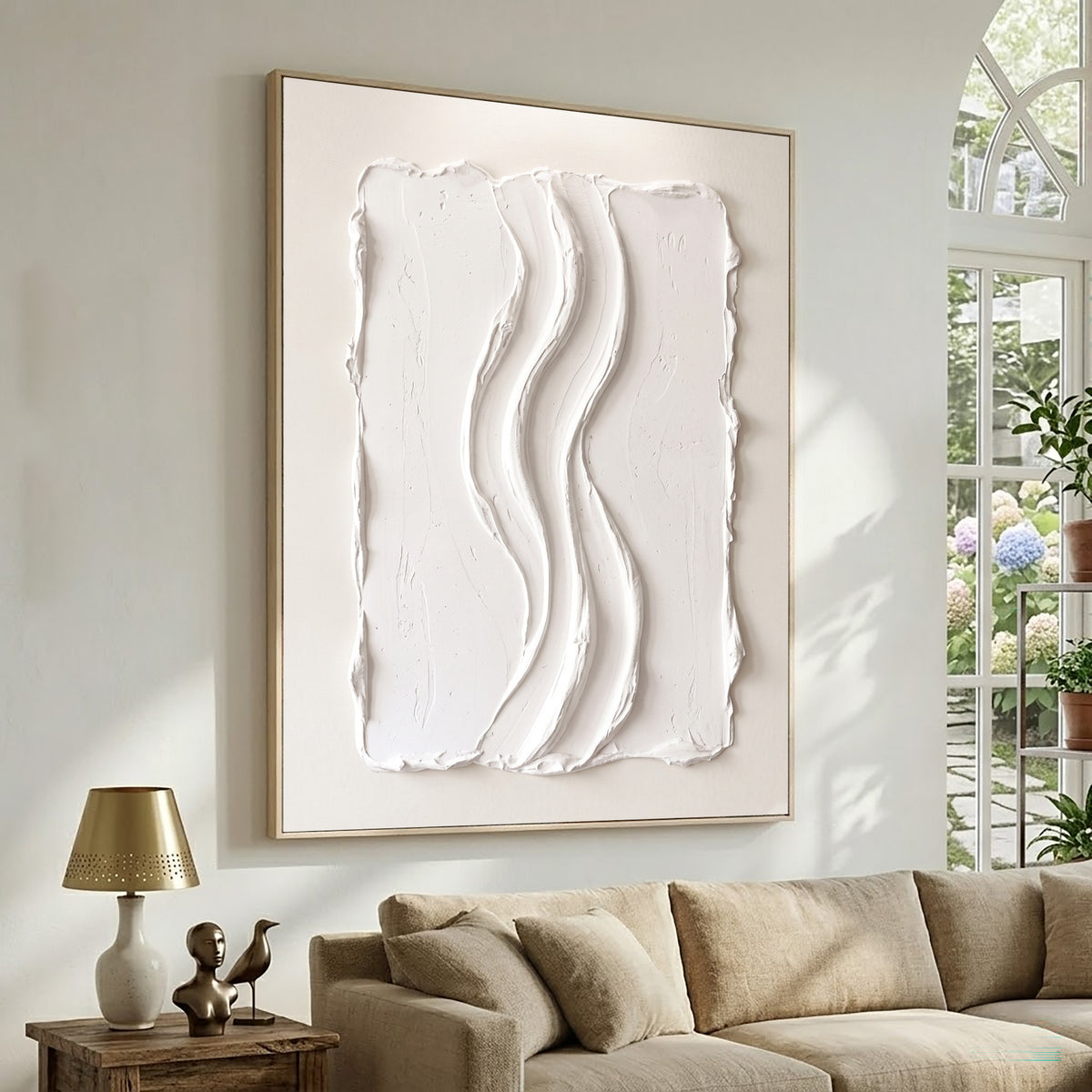 Large Modern Architectural Relief Wall Art White Abstract Textured Painting Luxury Home Interior Decor