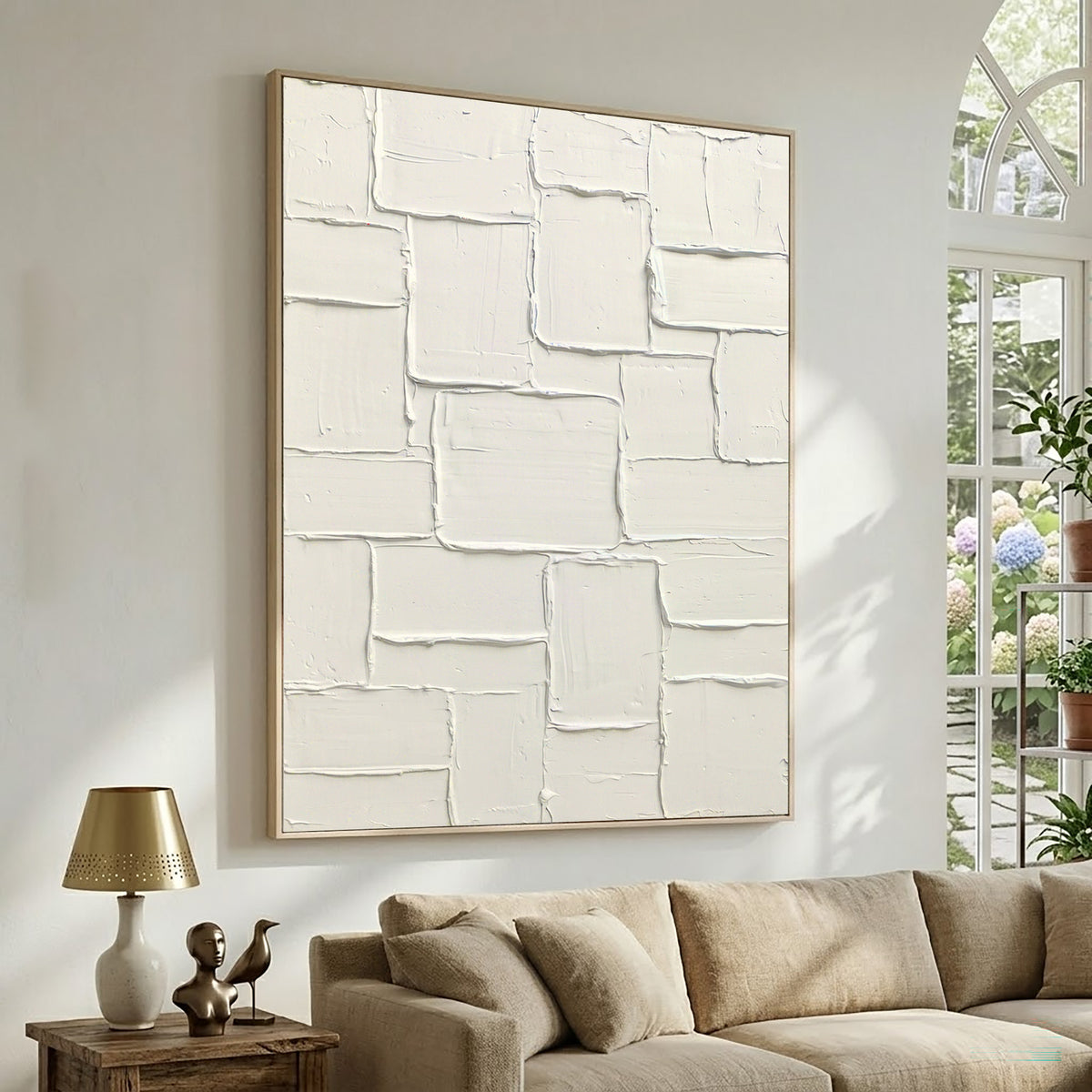 Carved White Stone Large Abstract Wall Art Textured Relief Contemporary Minimalist Painting
