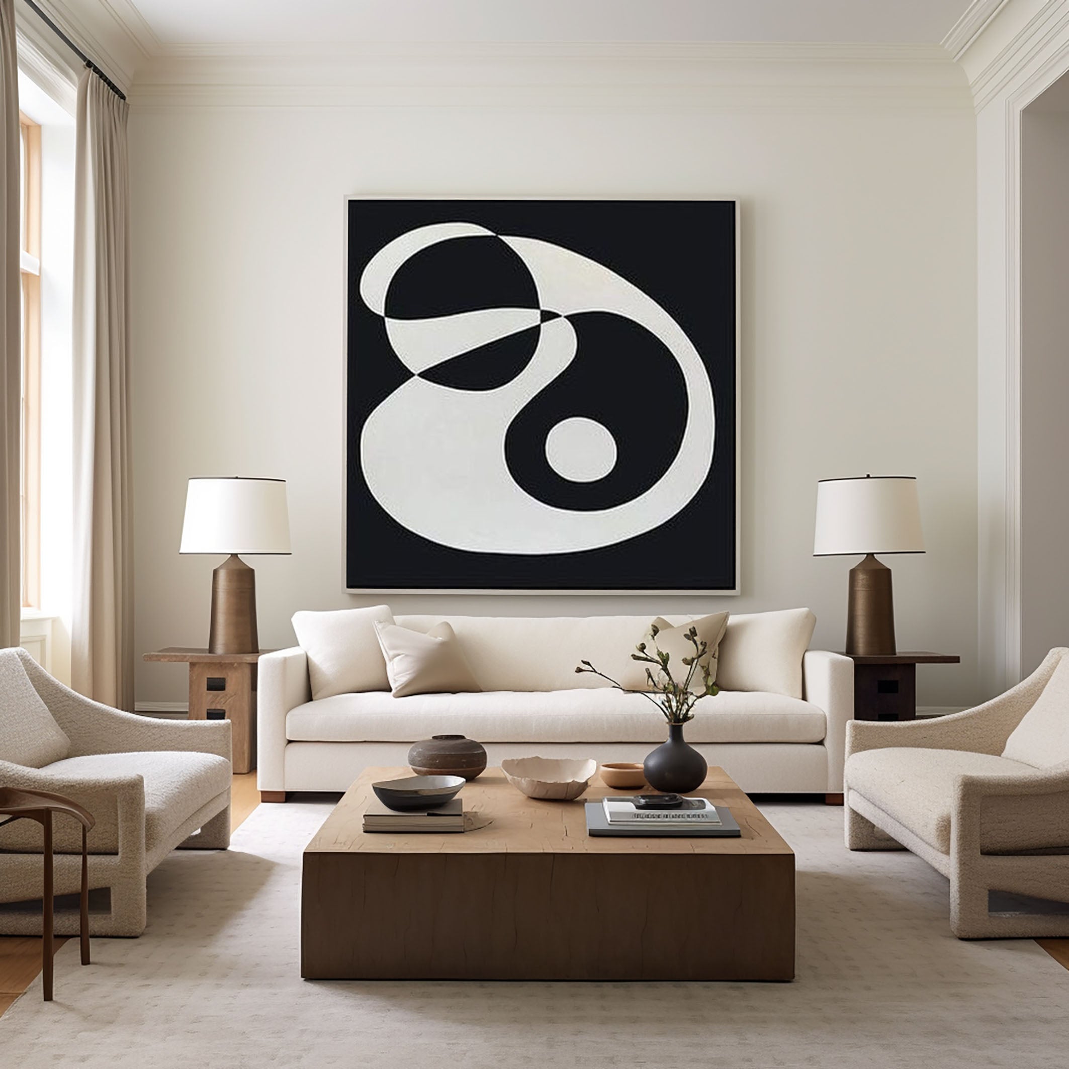 Monochrome Fluidity Modern Black & White Circular Art #MM079