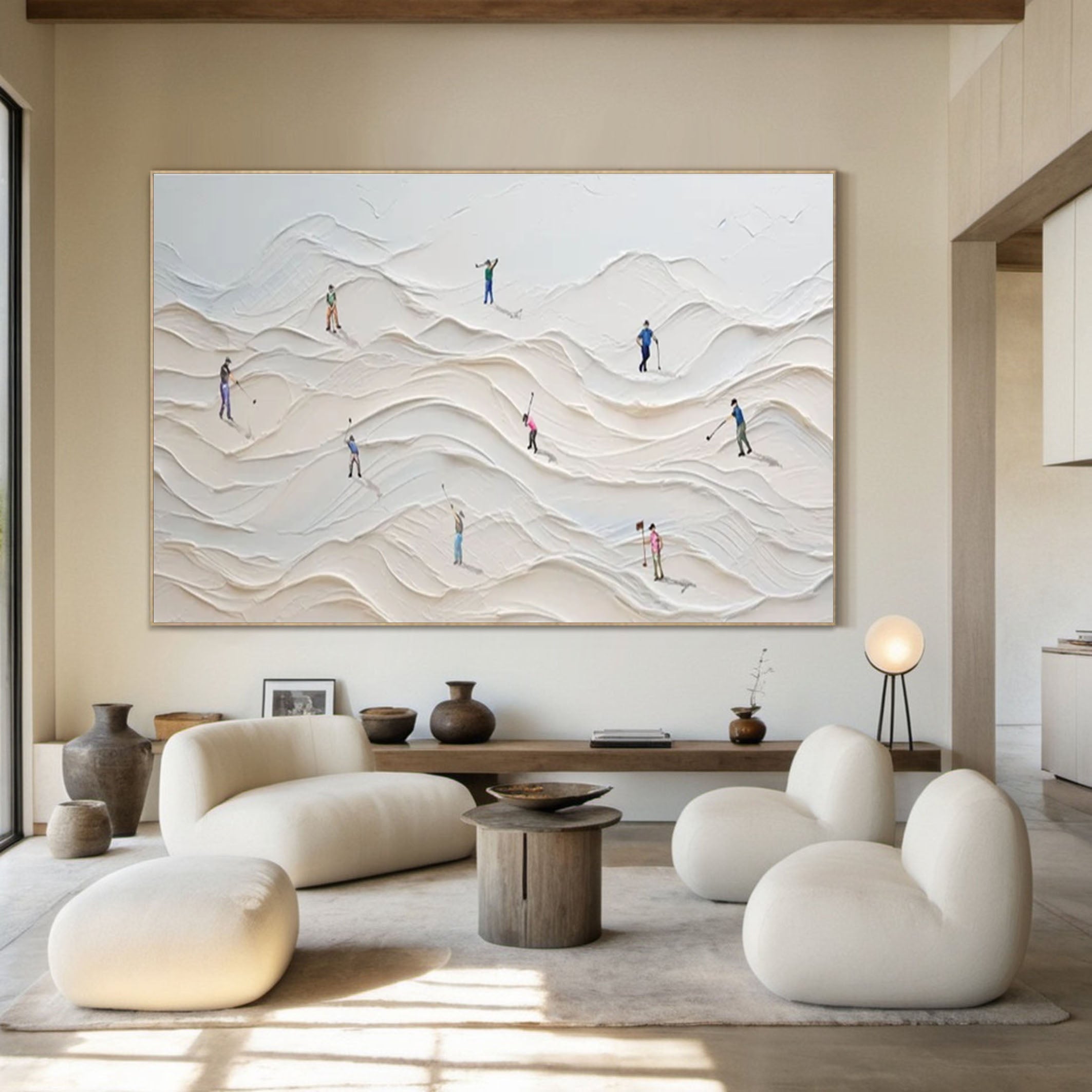 3D Textured Canvas Art White Minimalist Sand Dunes with Figures #SPA009