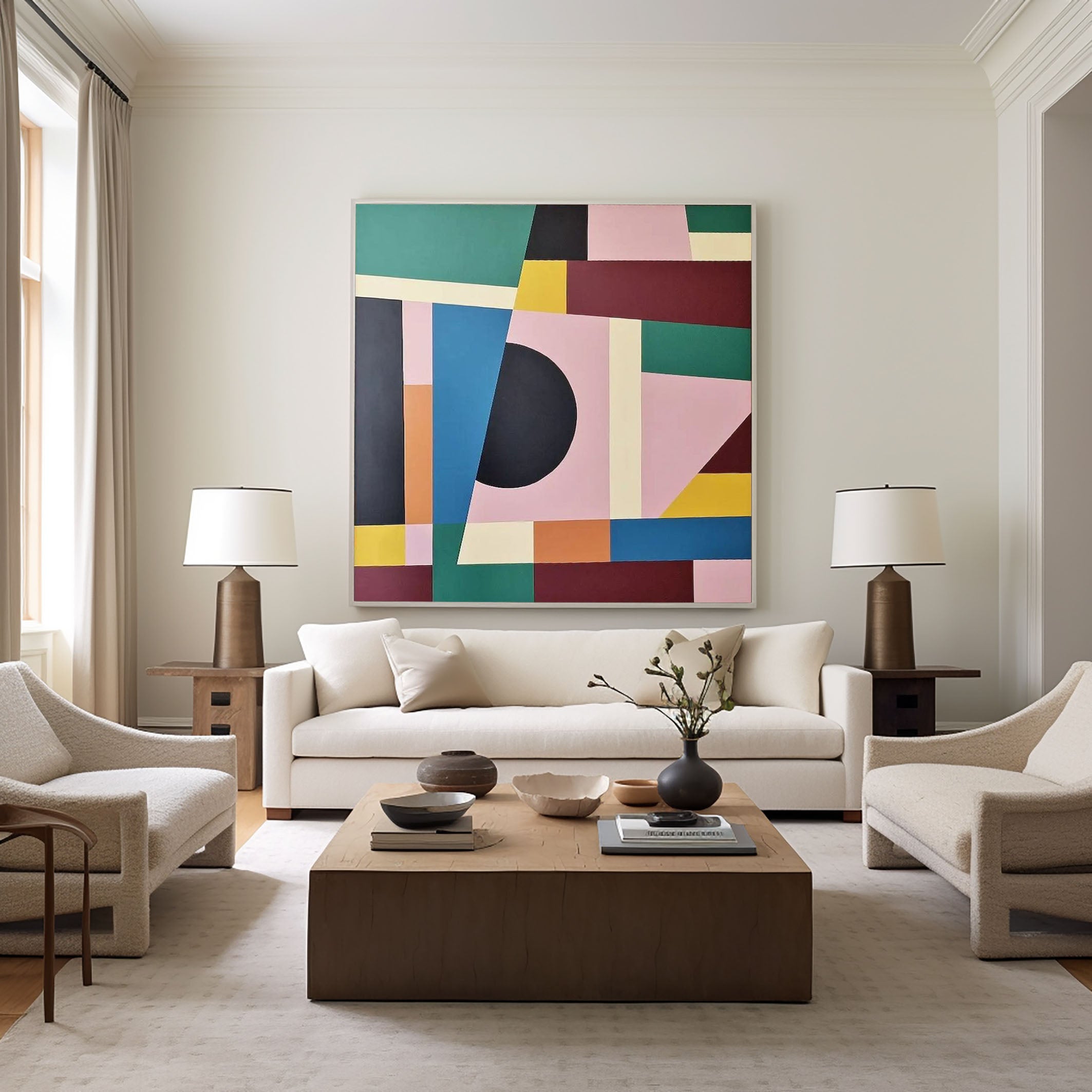 Geometric Harmony Mid Century Abstract Canvas Modern Home Art #MC014