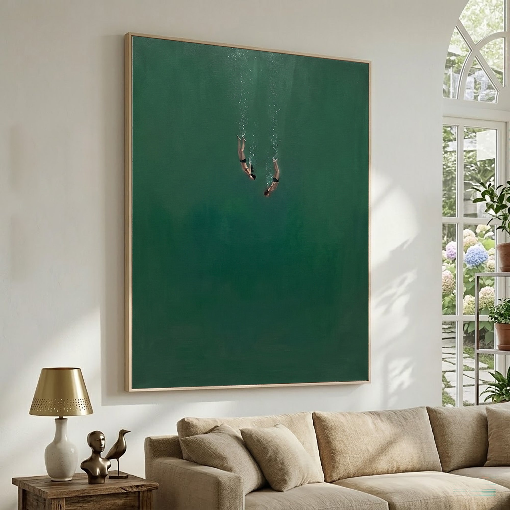 Large Minimalist Ocean Diver Wall Art Modern Coastal Canvas Painting