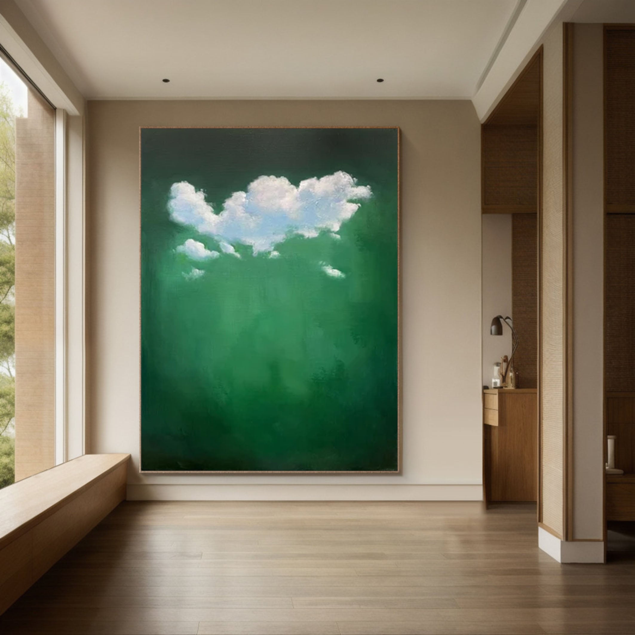 Abstract Cloudscape Wall Art in Green and White #SP004