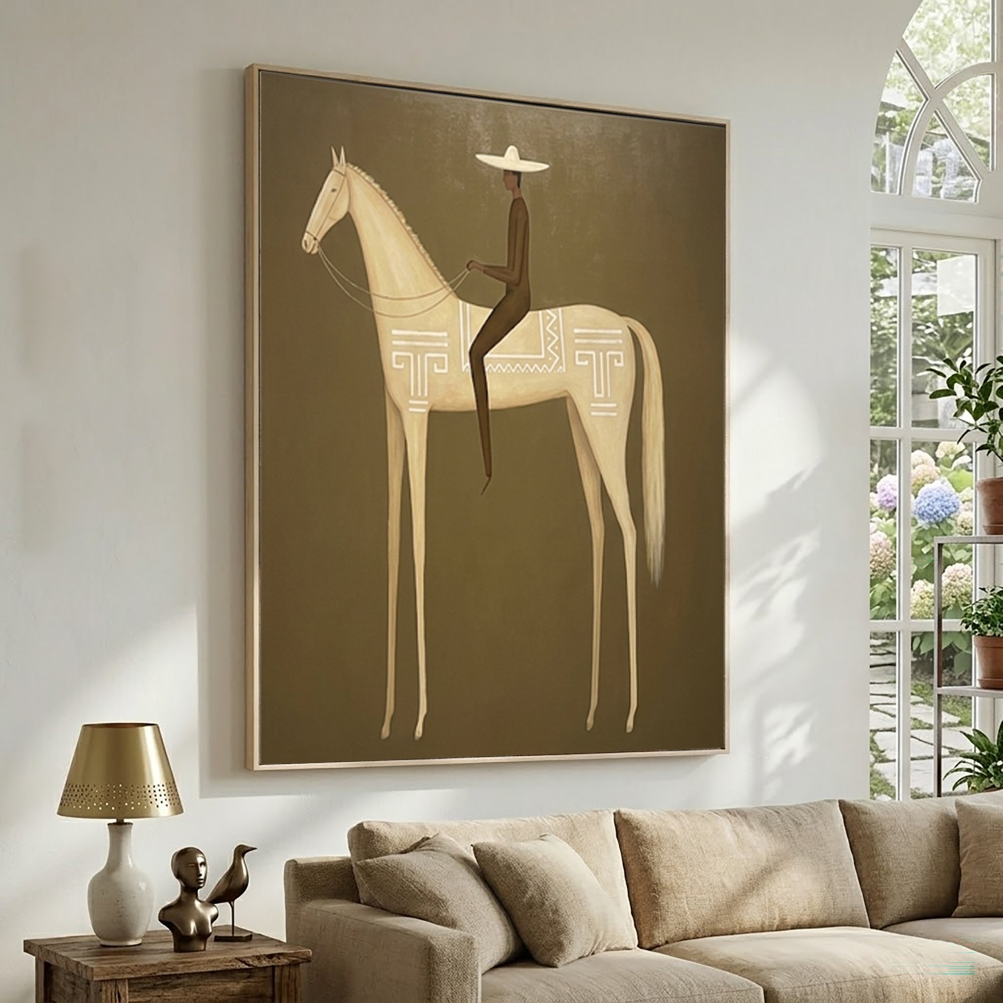 Large Minimalist Americana Horse Rider Wall Art Equestrian Oil Painting Cowboy Cowgirl Inspired Western Artwork Modern Interior Decor