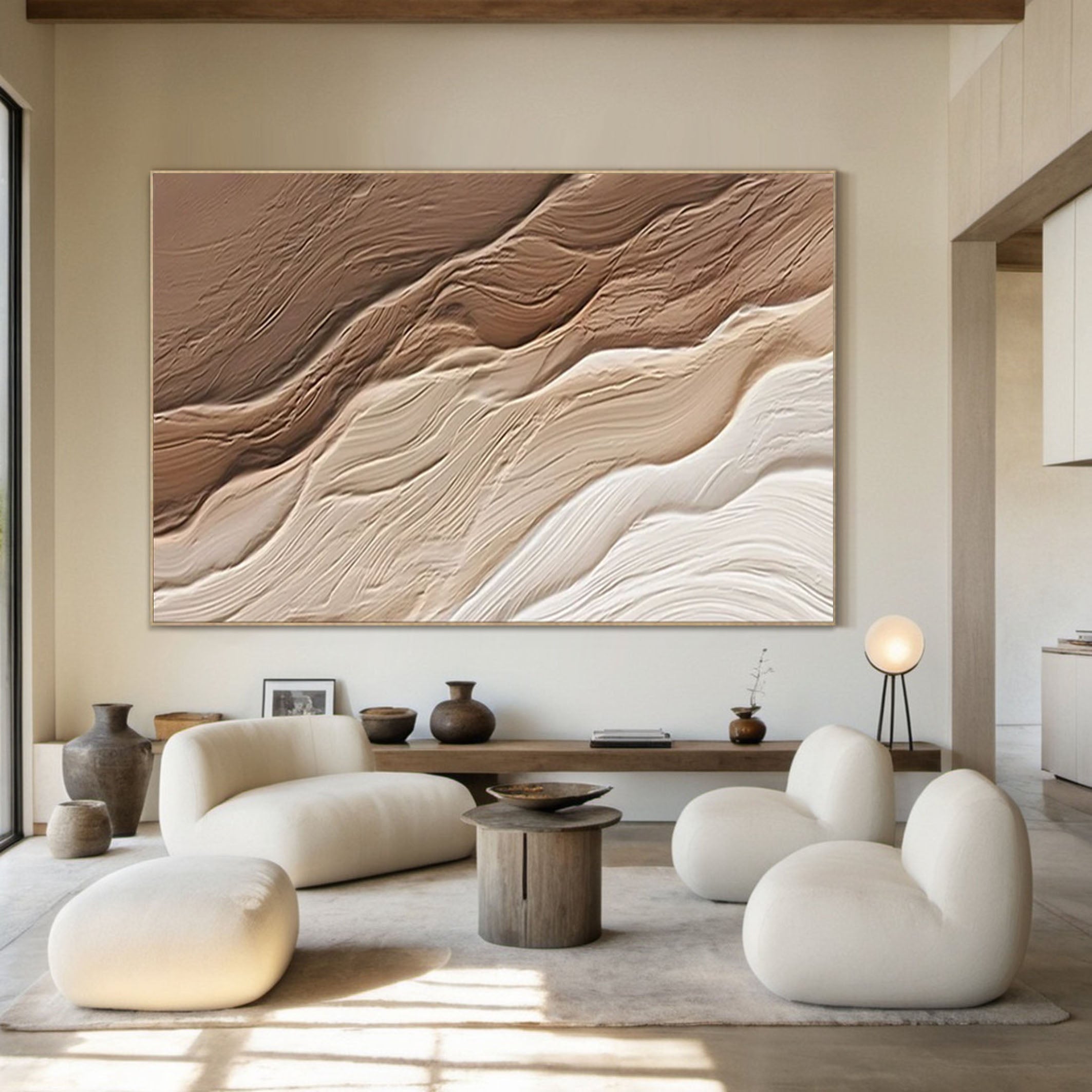 Abstract Neutral Wall Art Oversize Textured Canvas Decor #OP061