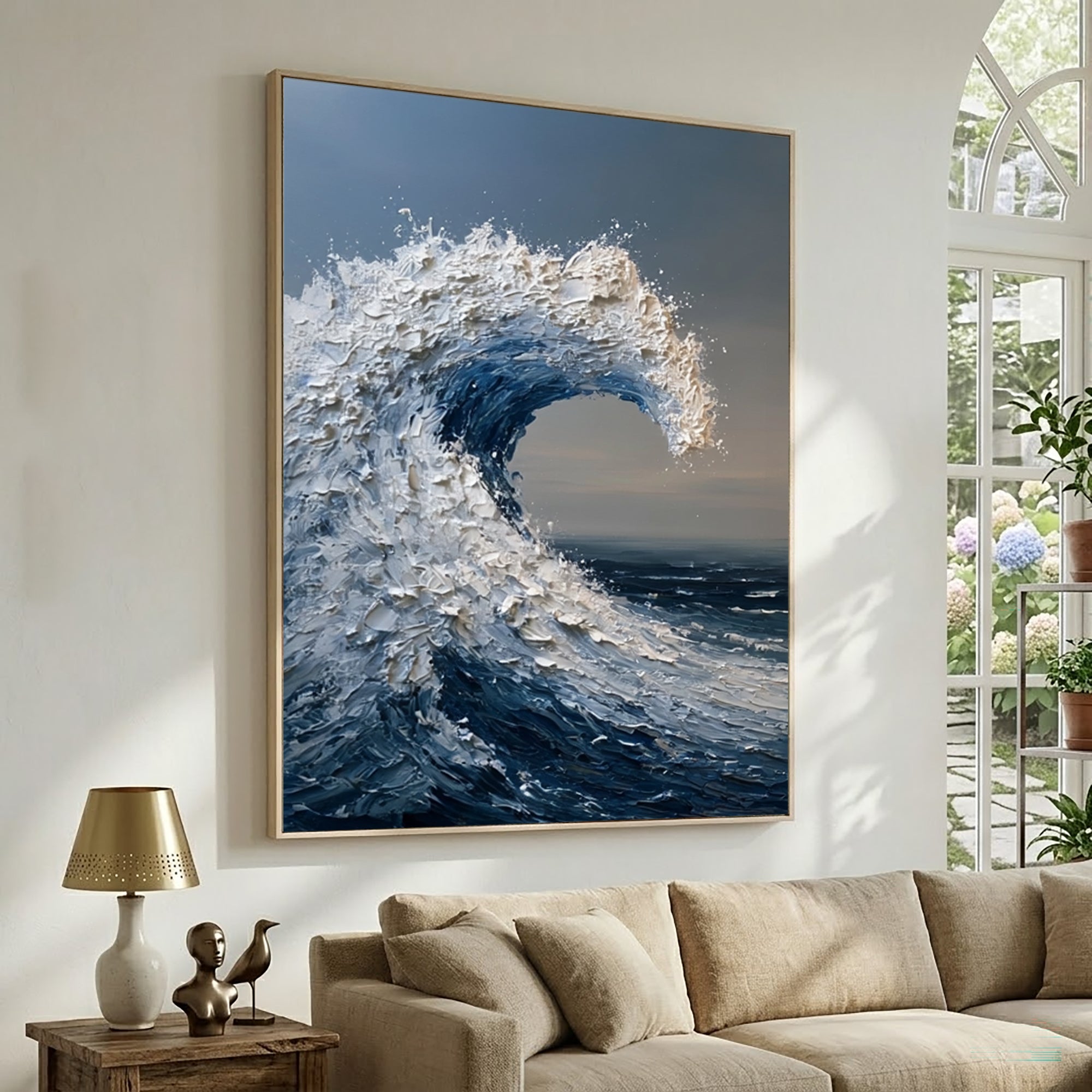 Large Textured Ocean Wave Wall Art Hand Painted Oil Painting Seascape Cowboy Cowgirl Inspired Vintage Americana Artwork Modern Home Decor