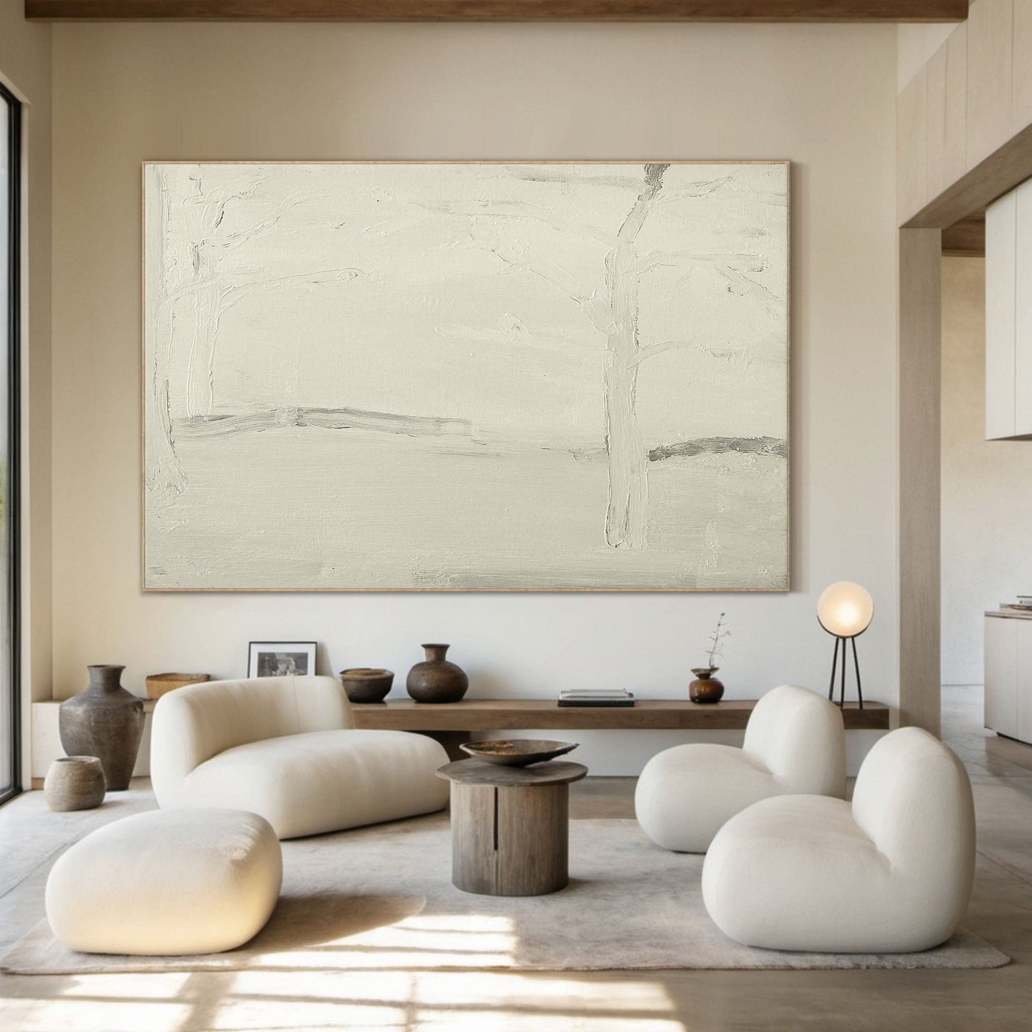 Neutral Minimalist with Gray Lines, Horizontal Textured Canvas #MM369