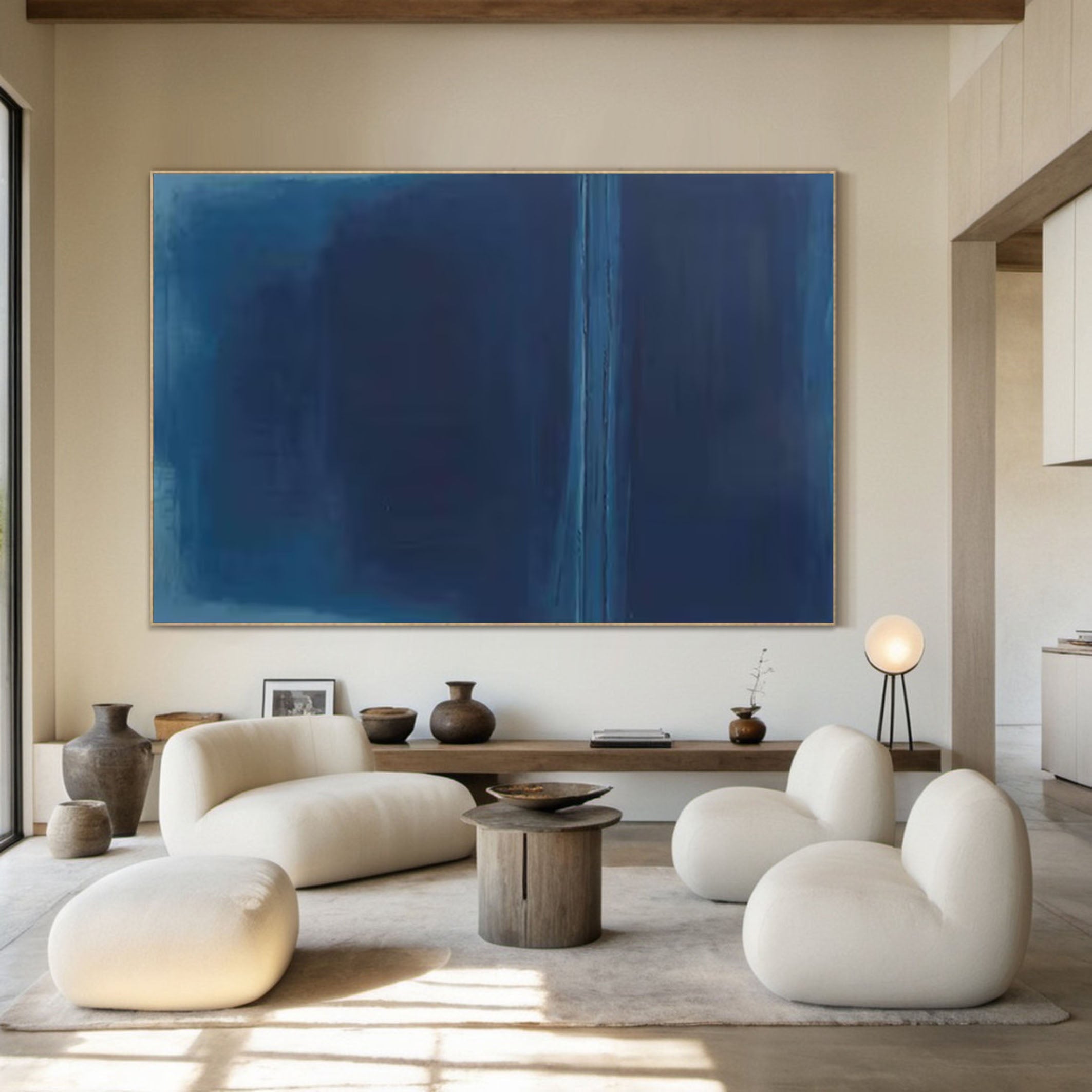 Minimalist Abstract Wall Art in Deep Blue Tones for House #AB061