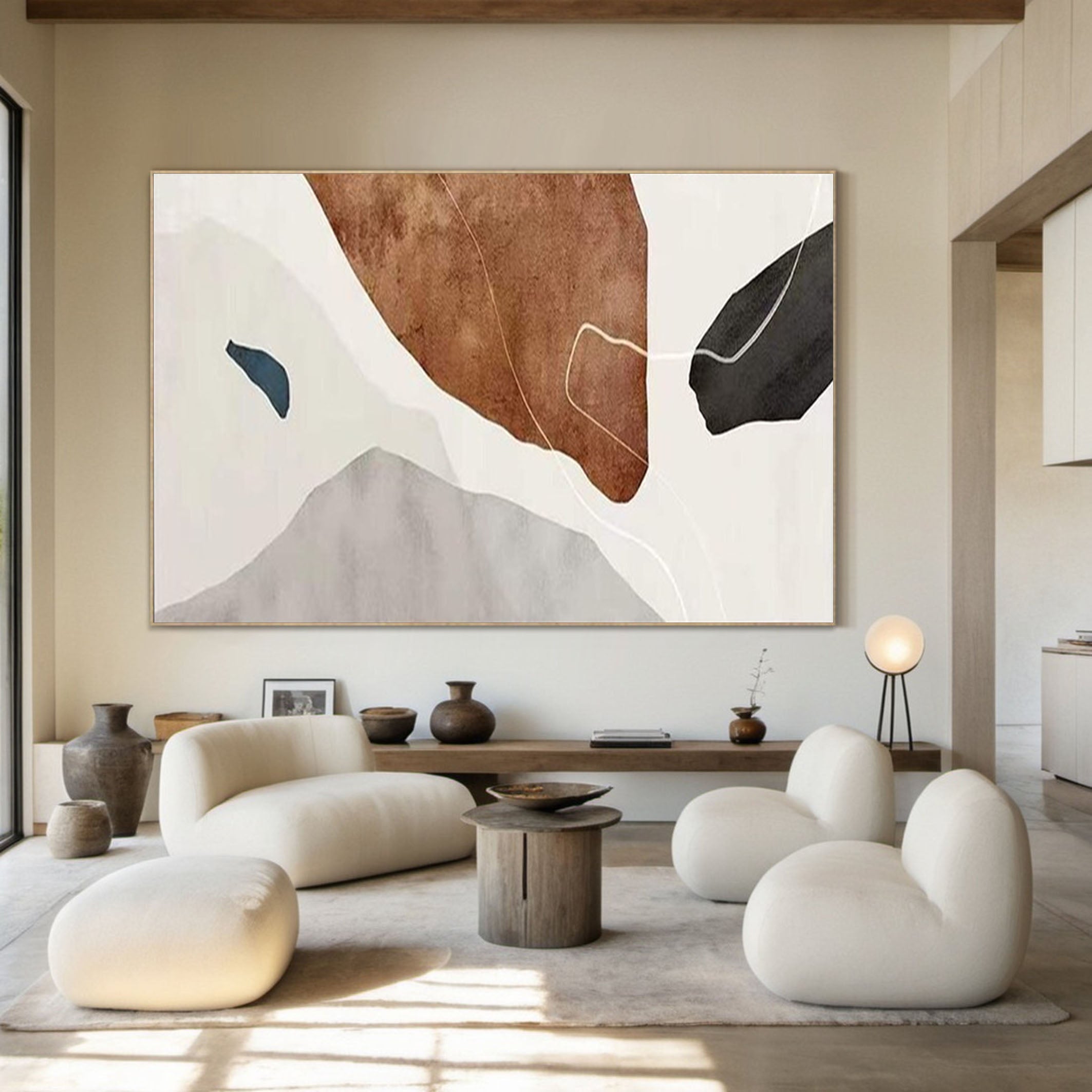 Large Contemporary Wall Art in Warm Neutral Shades #MC030