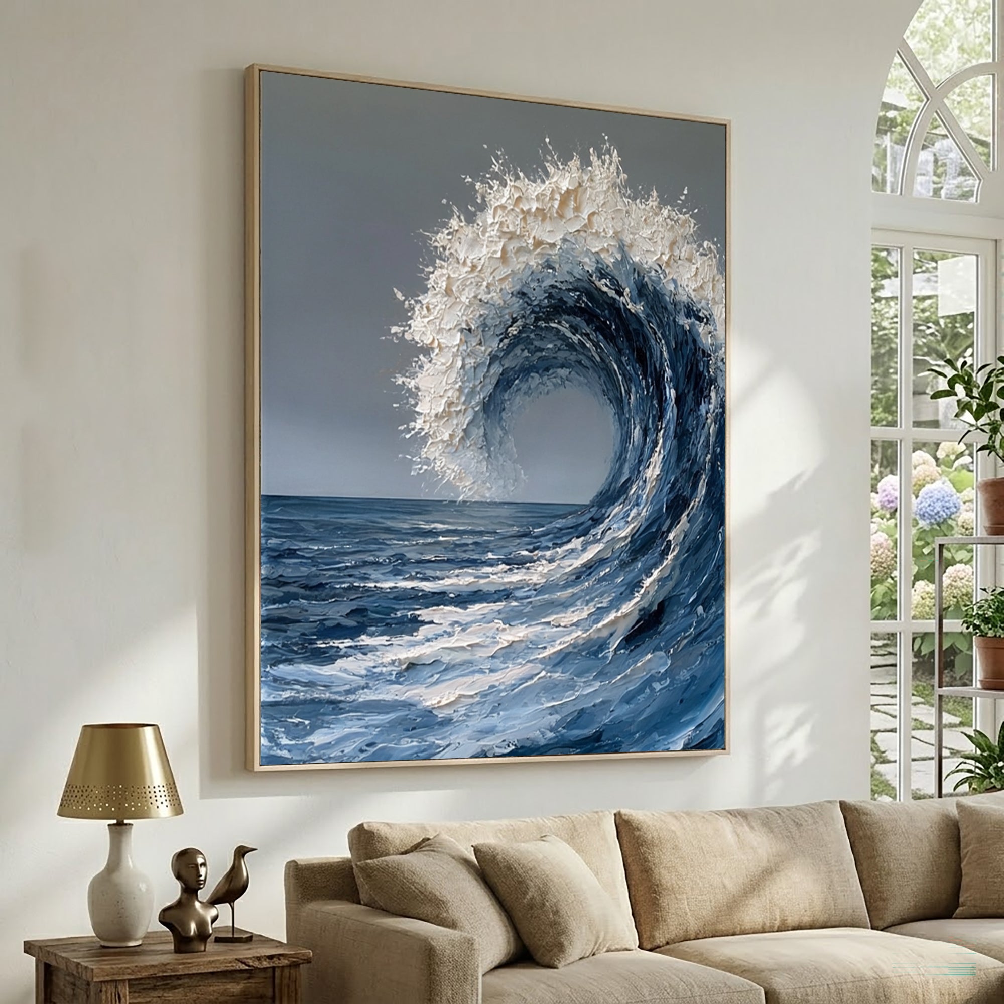 Large Hand Painted Ocean Wave Wall Art Textured Oil Painting Coastal Seascape Cowboy Cowgirl Inspired Vintage Americana Artwork Interior Decor