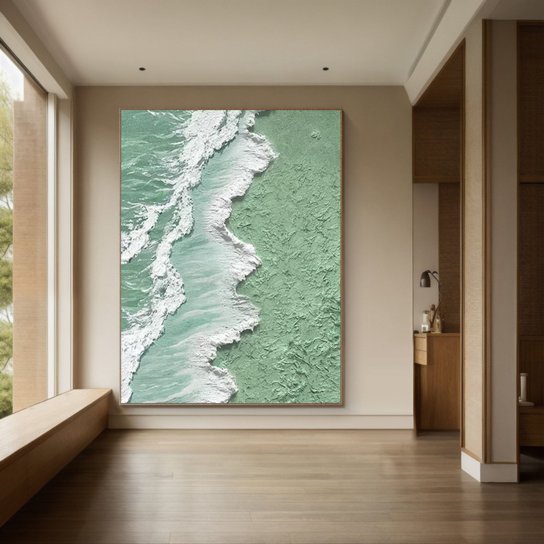 Textured Coastal Canvas Art in Seafoam Green #OP022