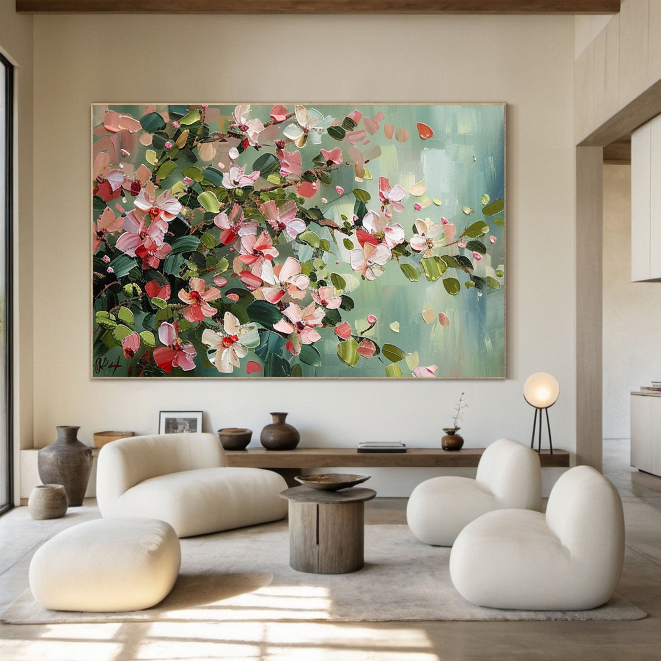 Modern Floral Canvas Pink Artwork for Living Room #FB012