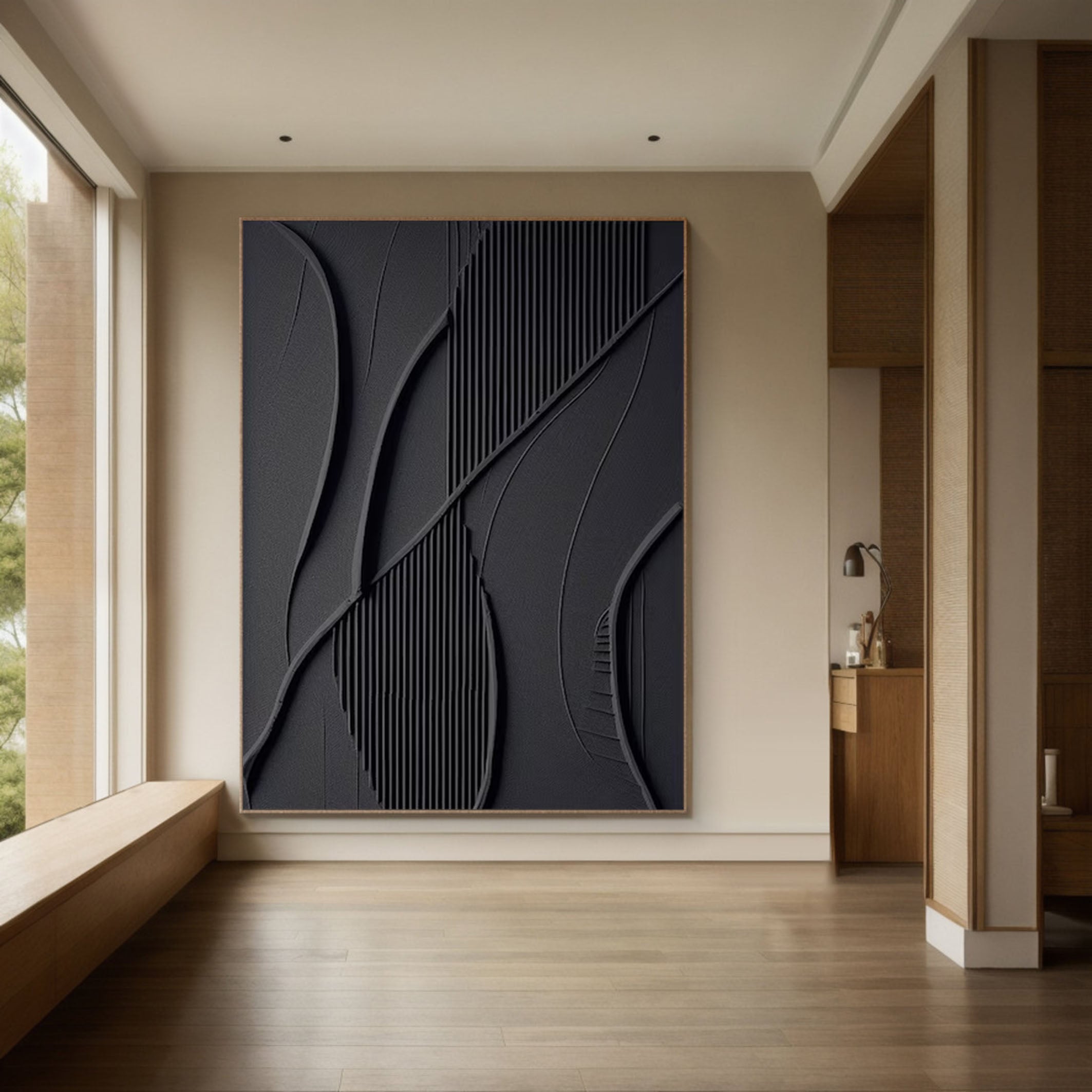 Modern Black 3D Textured Canvas Painting By Hand #MM166