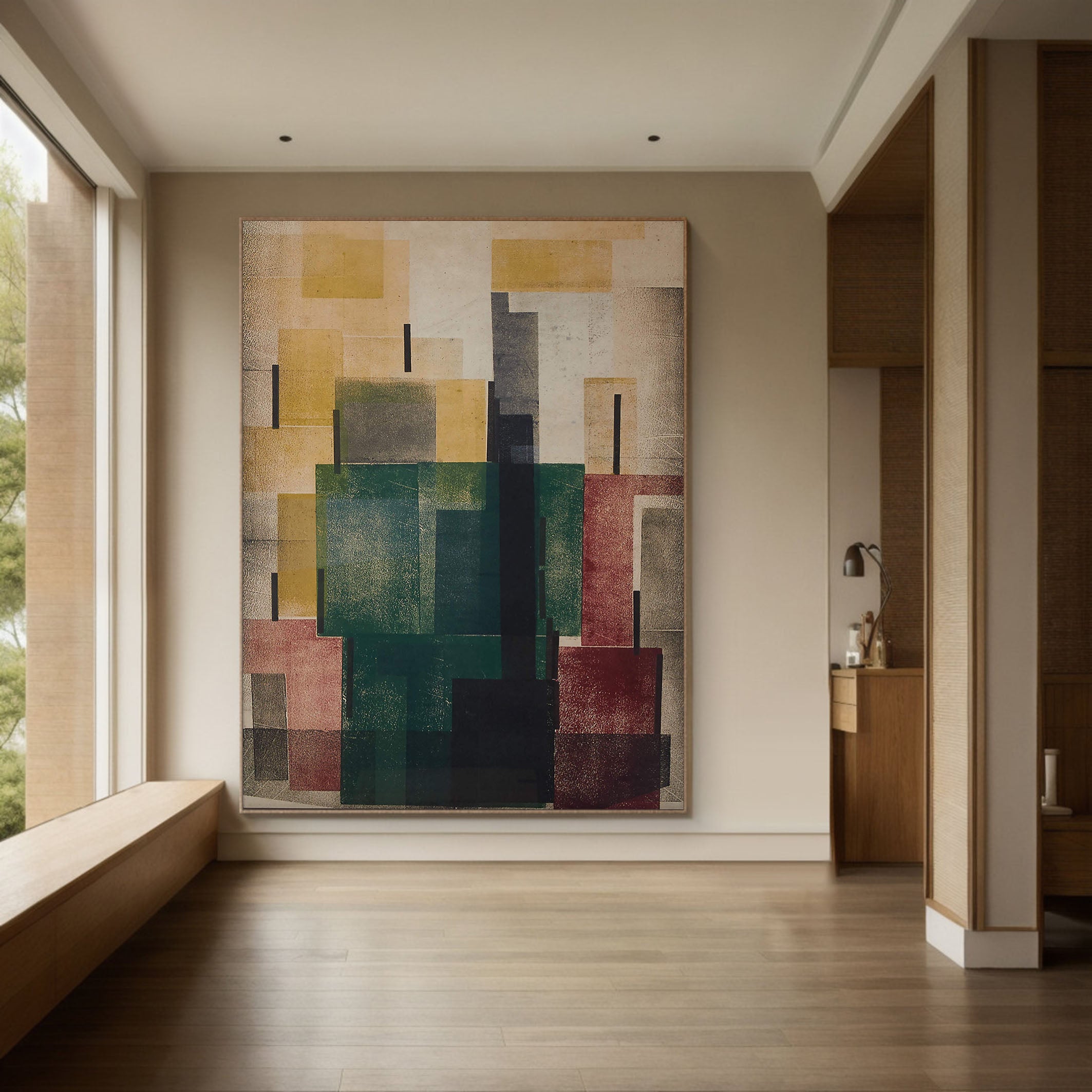 Earth Tones Architectural Abstract Painting With Geometric Form #MM359