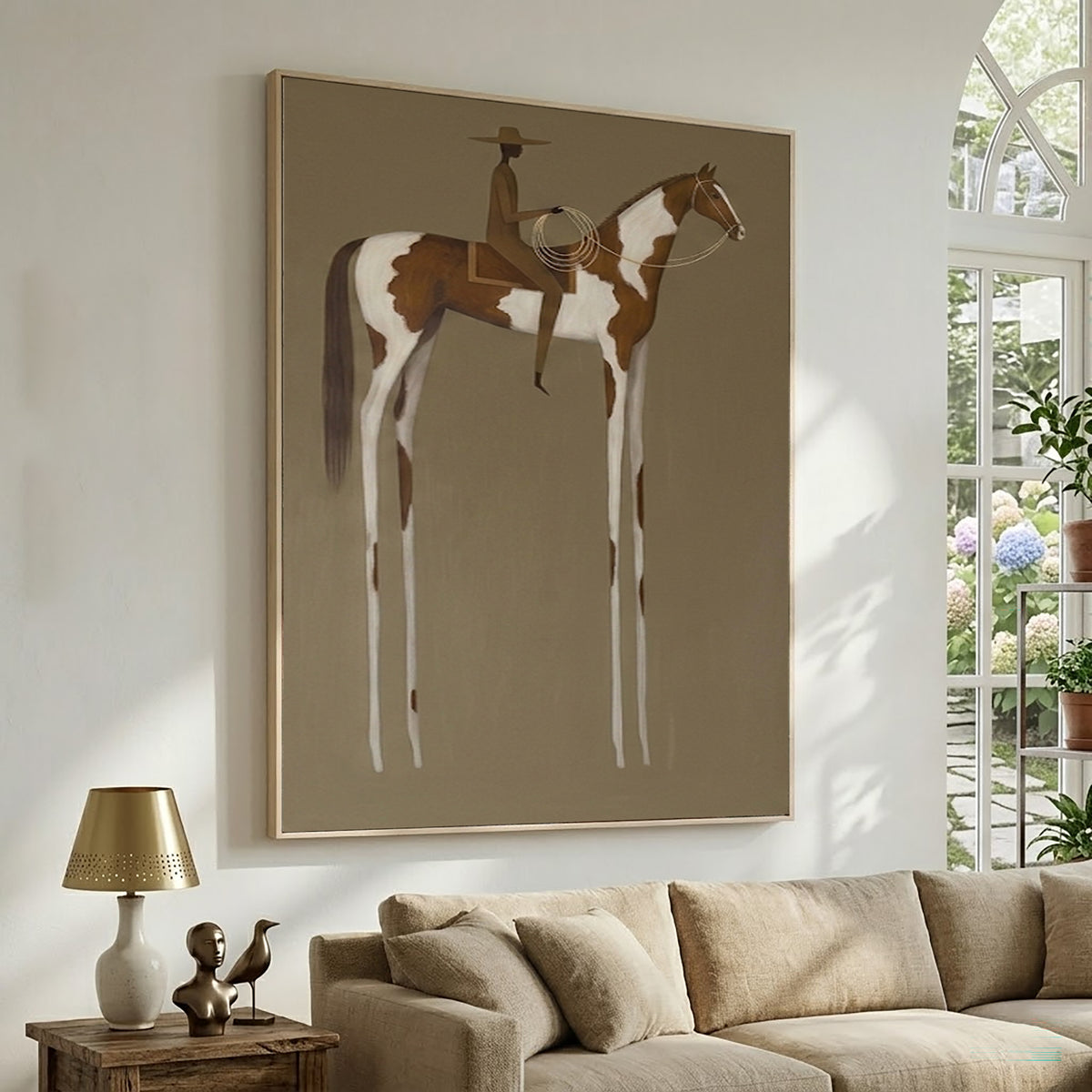 Large Modern Western Equestrian Wall Art Horse Rider Oil Painting Cowboy Cowgirl Inspired Vintage Americana Artwork Luxury Home Decor