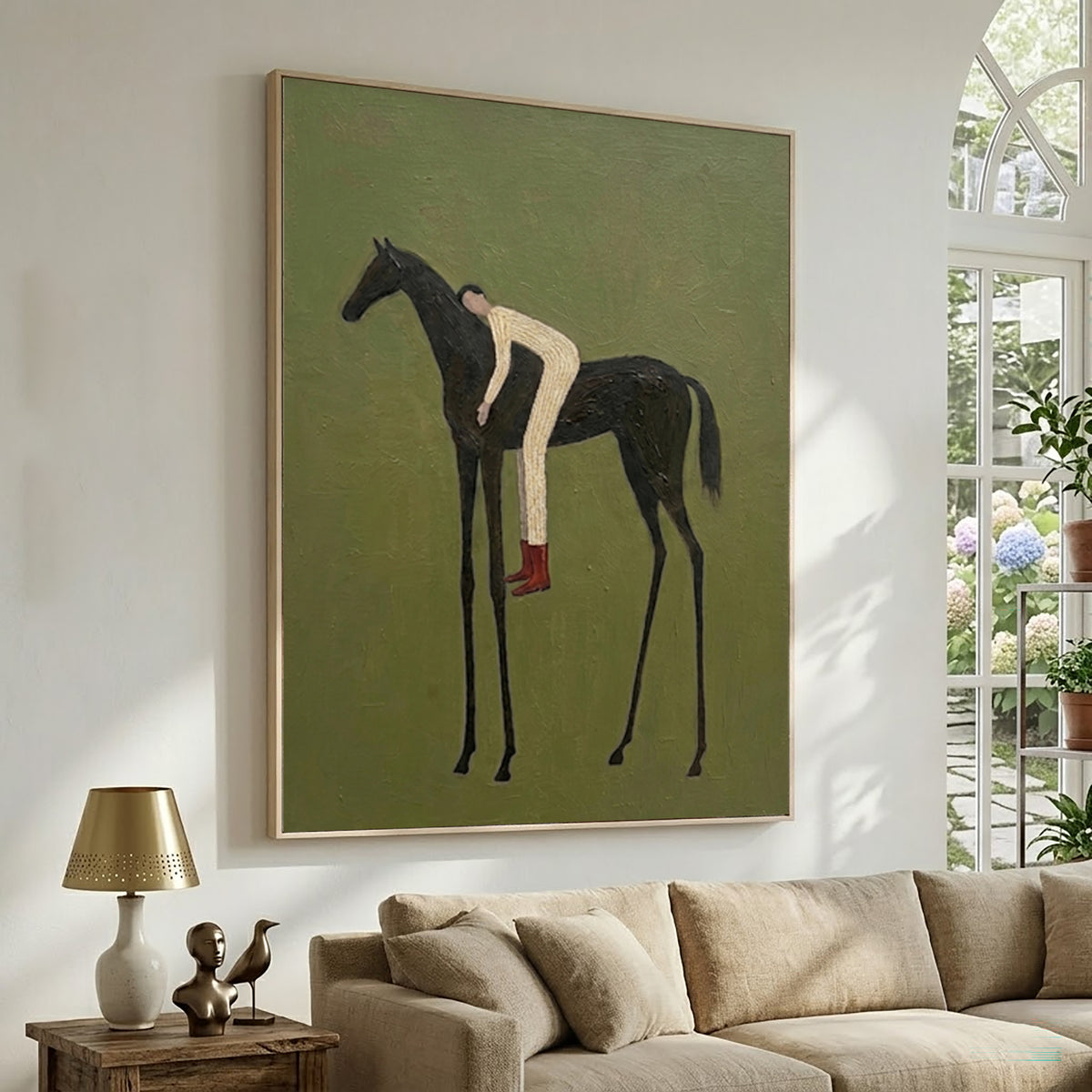 Large Contemporary Figurative Horse Rider Wall Art Equestrian Oil Painting Minimalist Cowboy Cowgirl Inspired Artwork Modern Home Decor