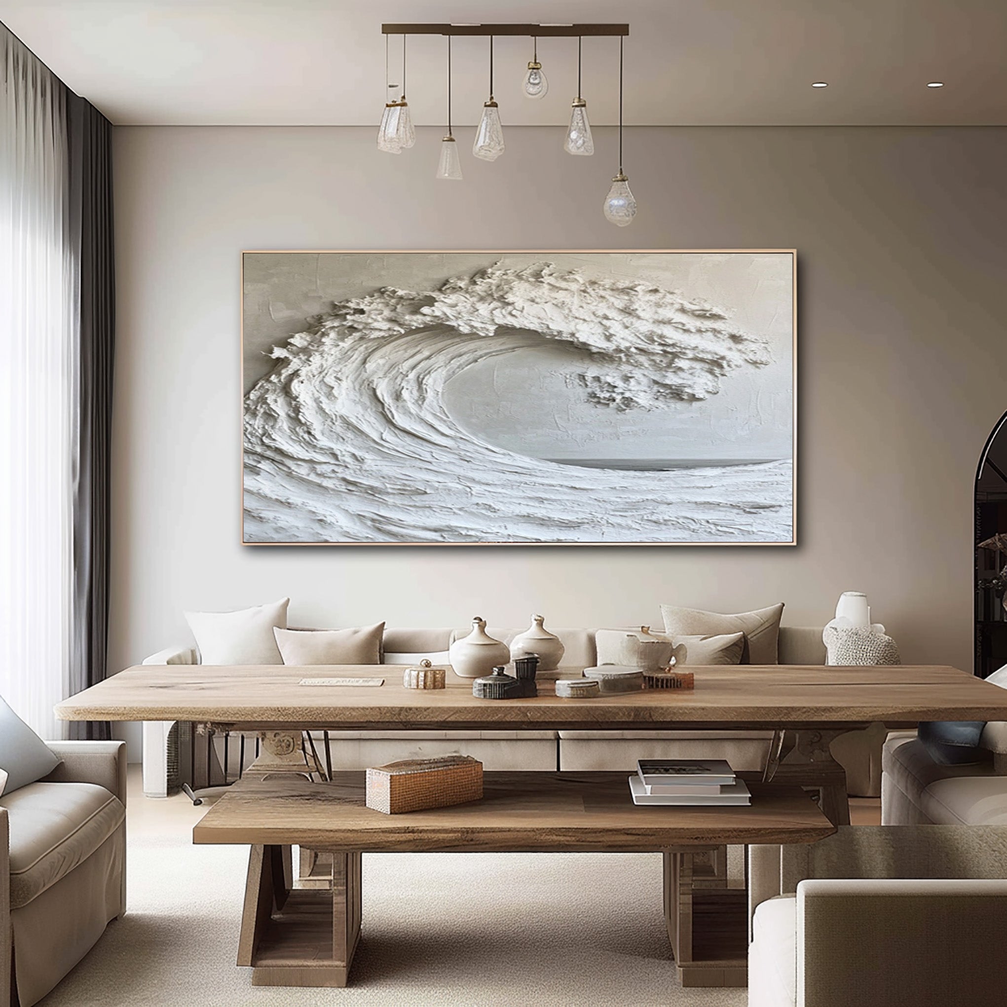 Coastal Decor White Wave Painting - Modern Seascape #AG 050