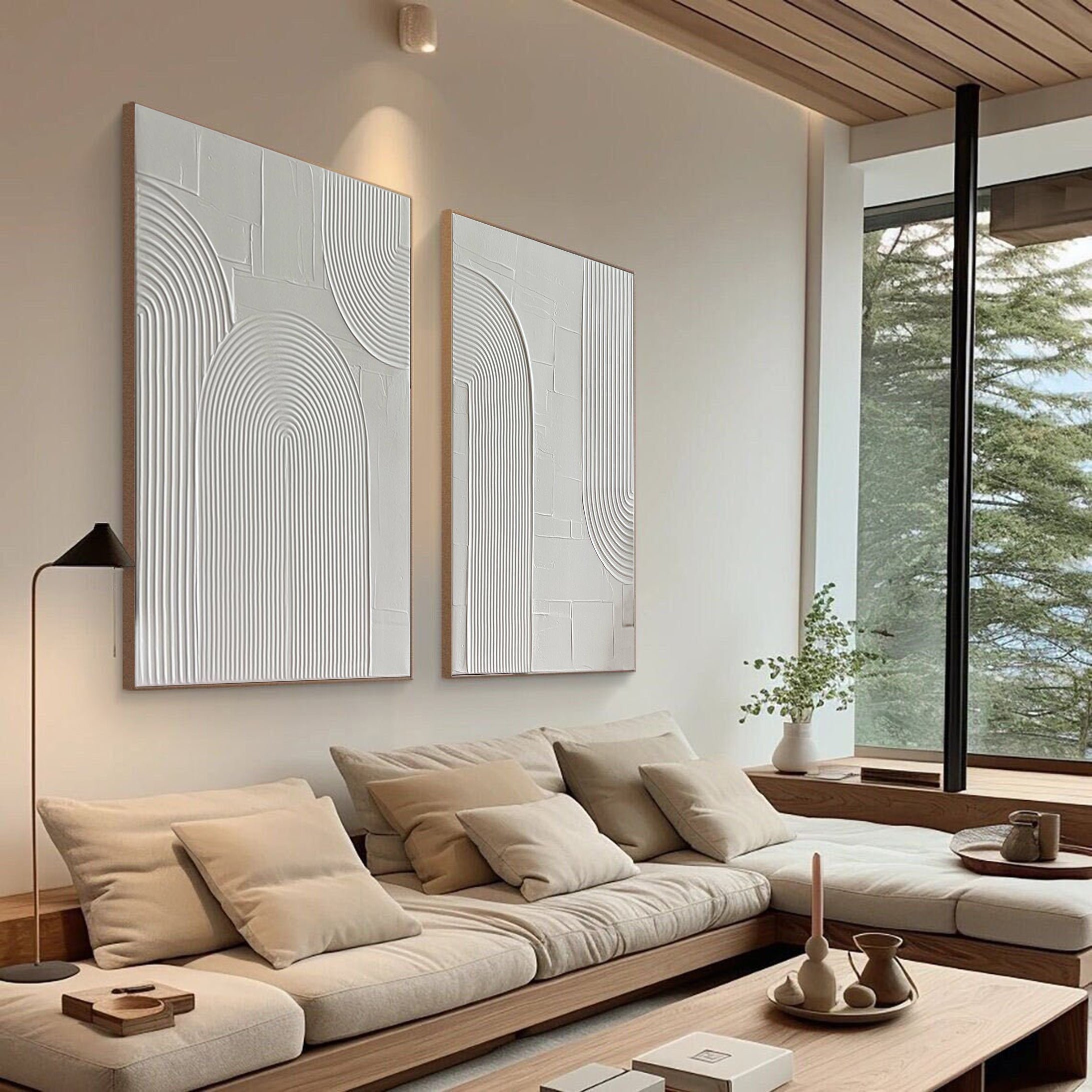 White Textured Geometric Canvas Art For House #MMS040