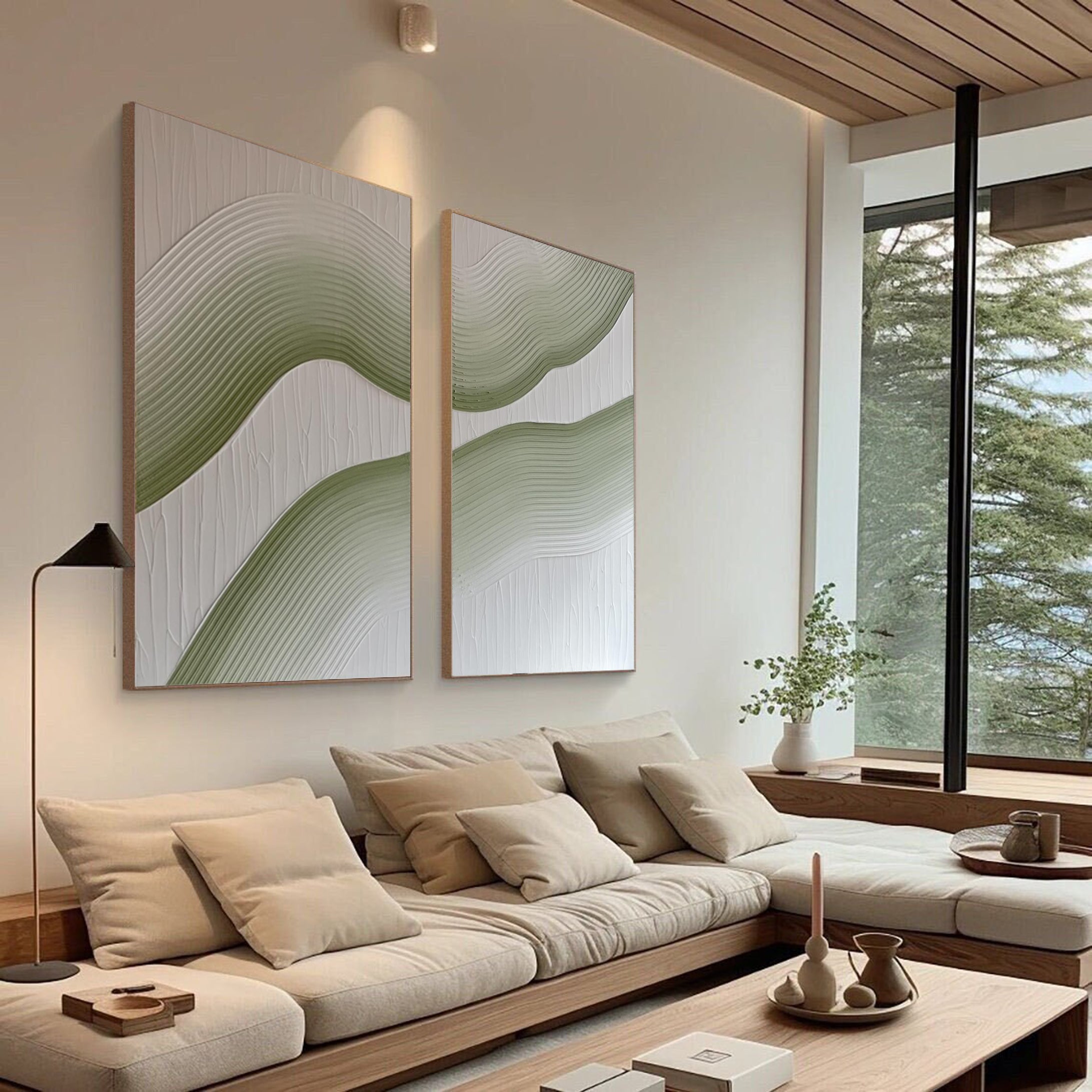 Minimalist Green and White Canvas Art For Modern Interiors #MMS032