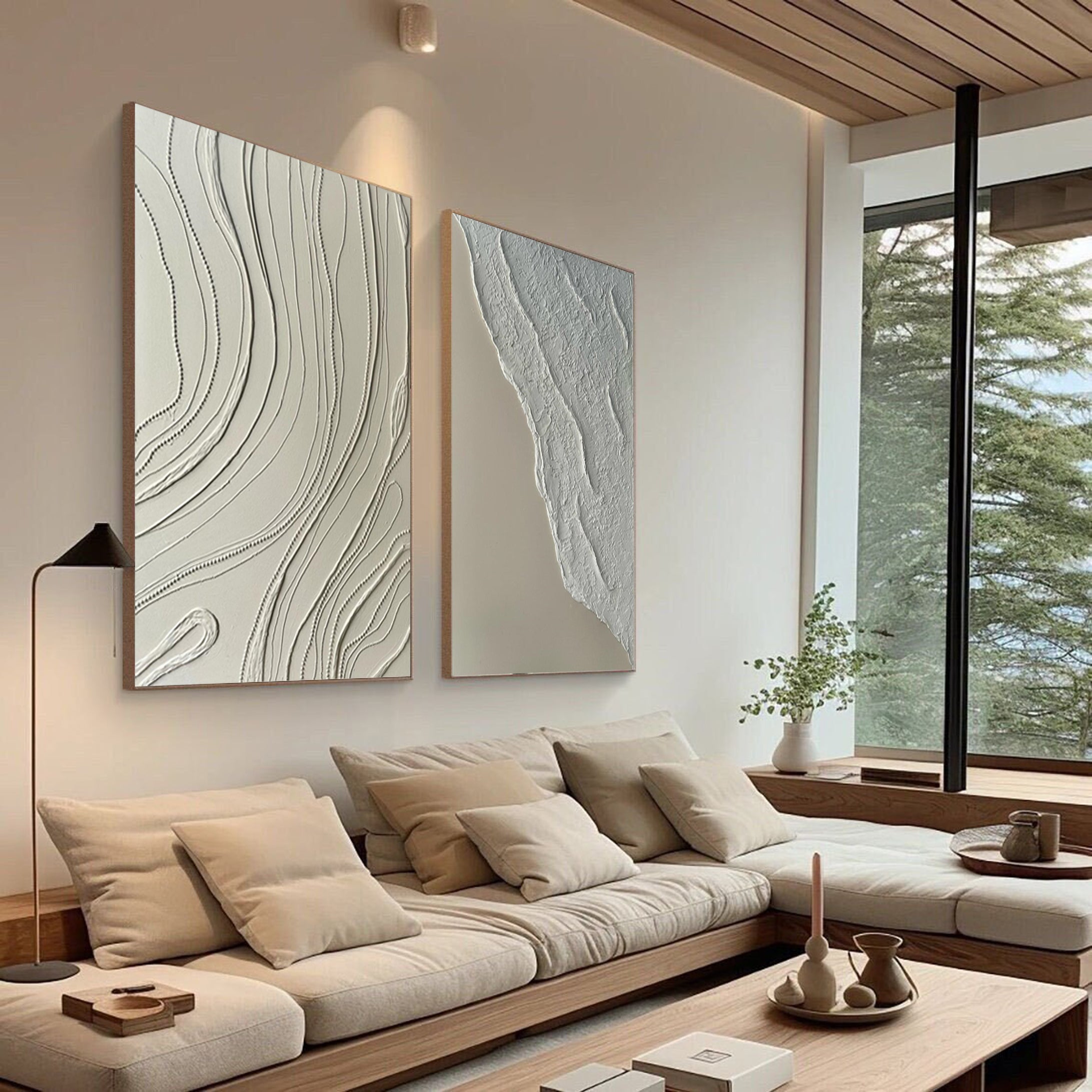 Neutral Abstract Wall Art Textured and Smooth Canvas Set #MMS050