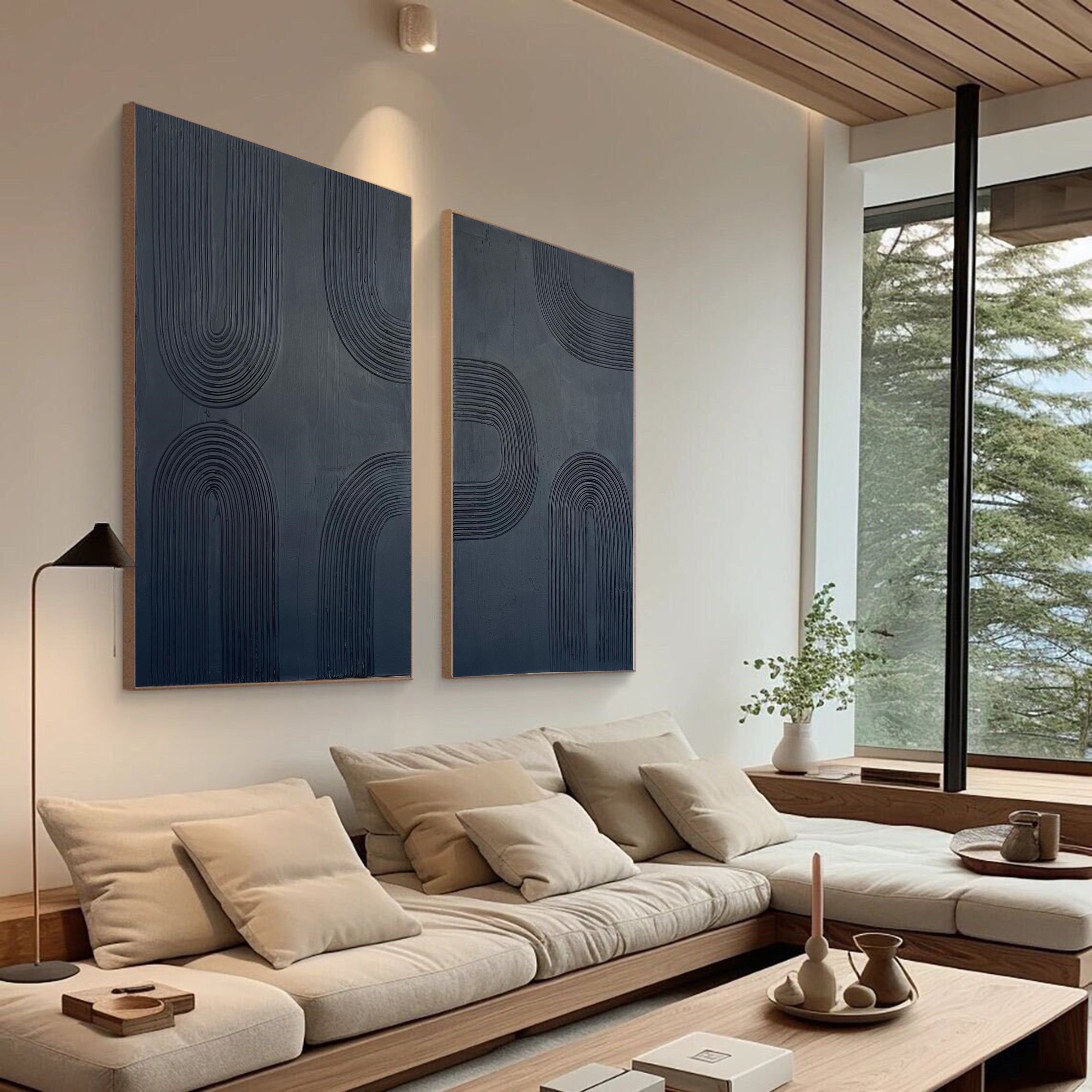 Modern Linear Black Abstract Canvas Art Wall Decor for Elegant Rooms Set #MMS005