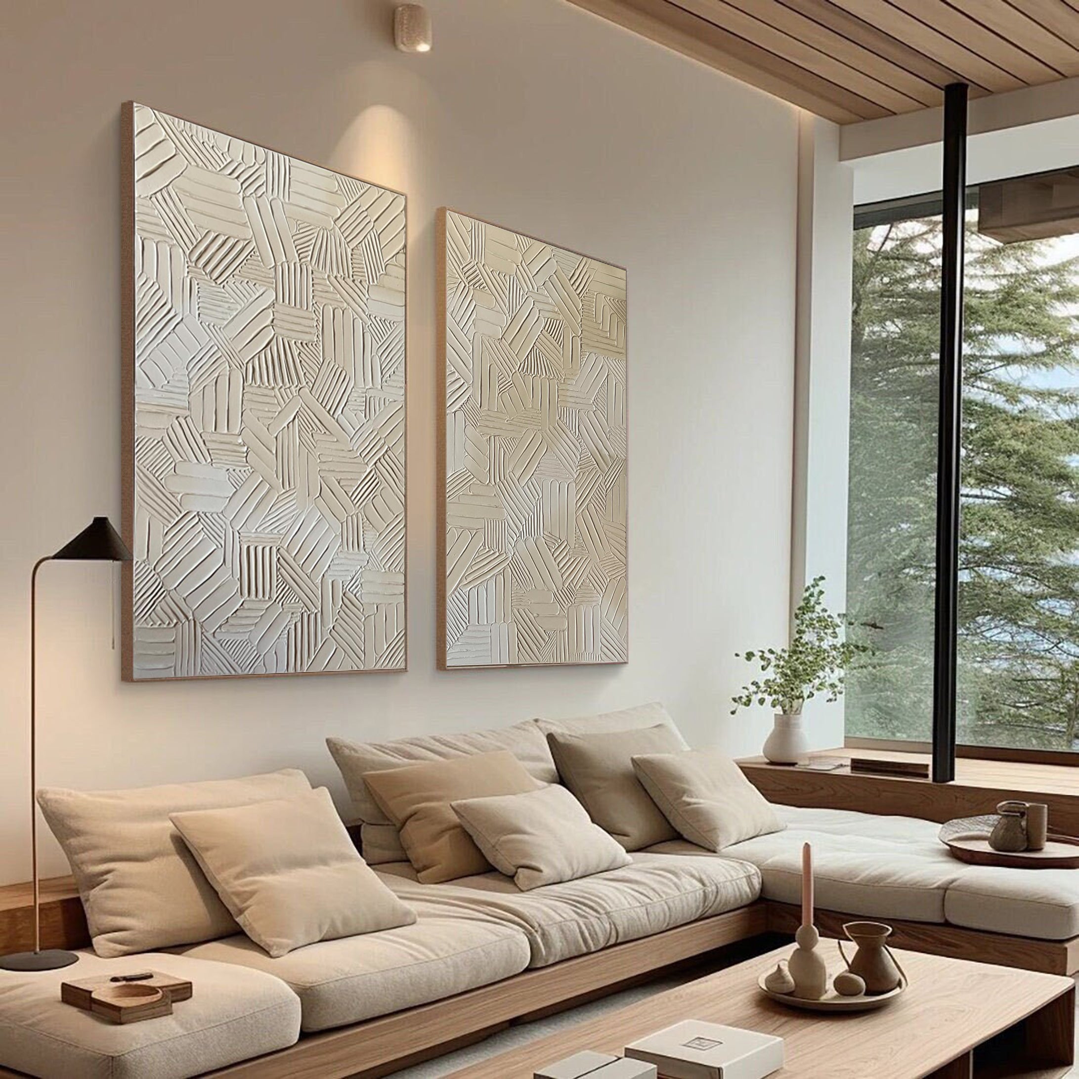 Modern Beige Geometric Canvas Art Set Of 2 #MMS035