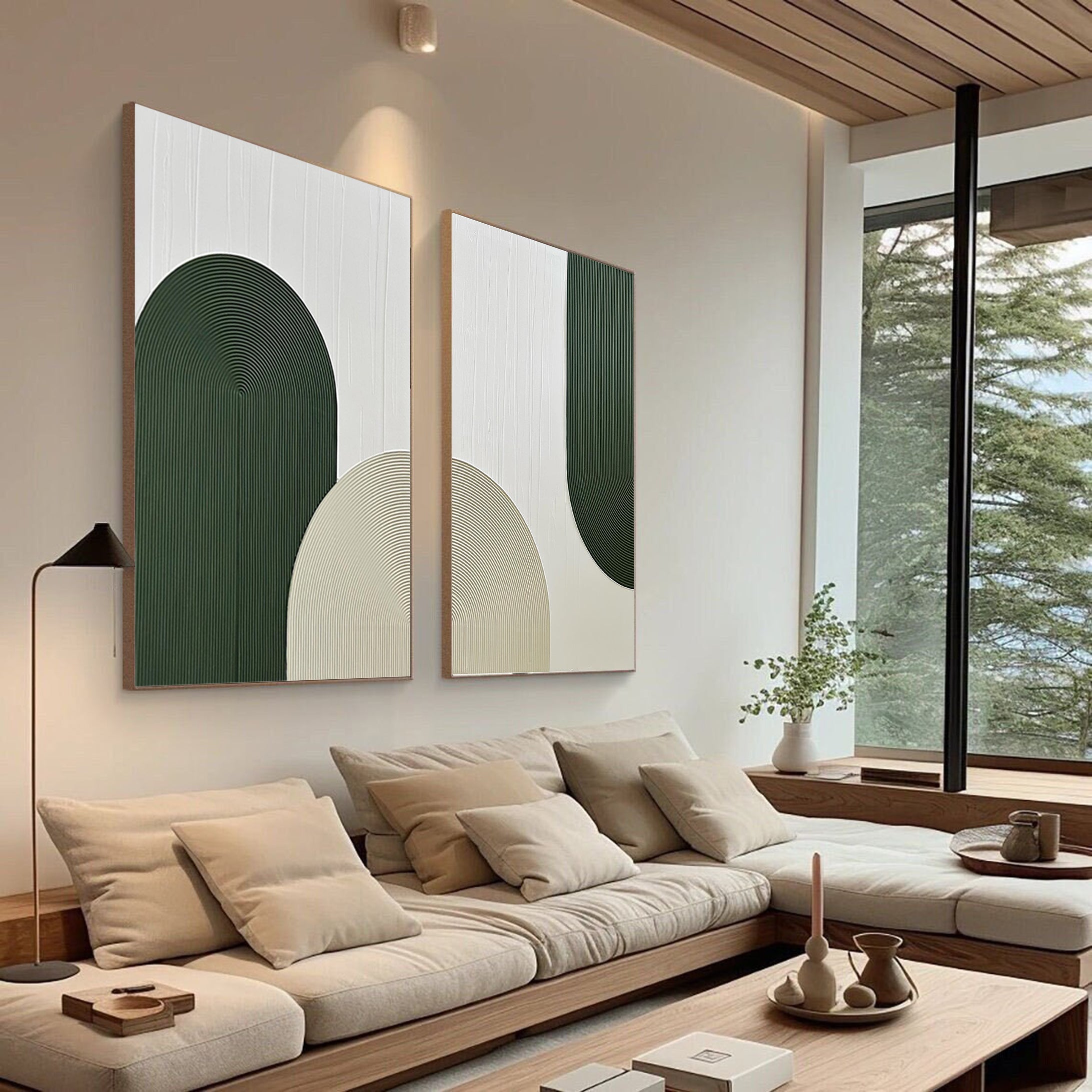 Minimalist Green Arc Wall Art Elegant Home Decor #MMS045