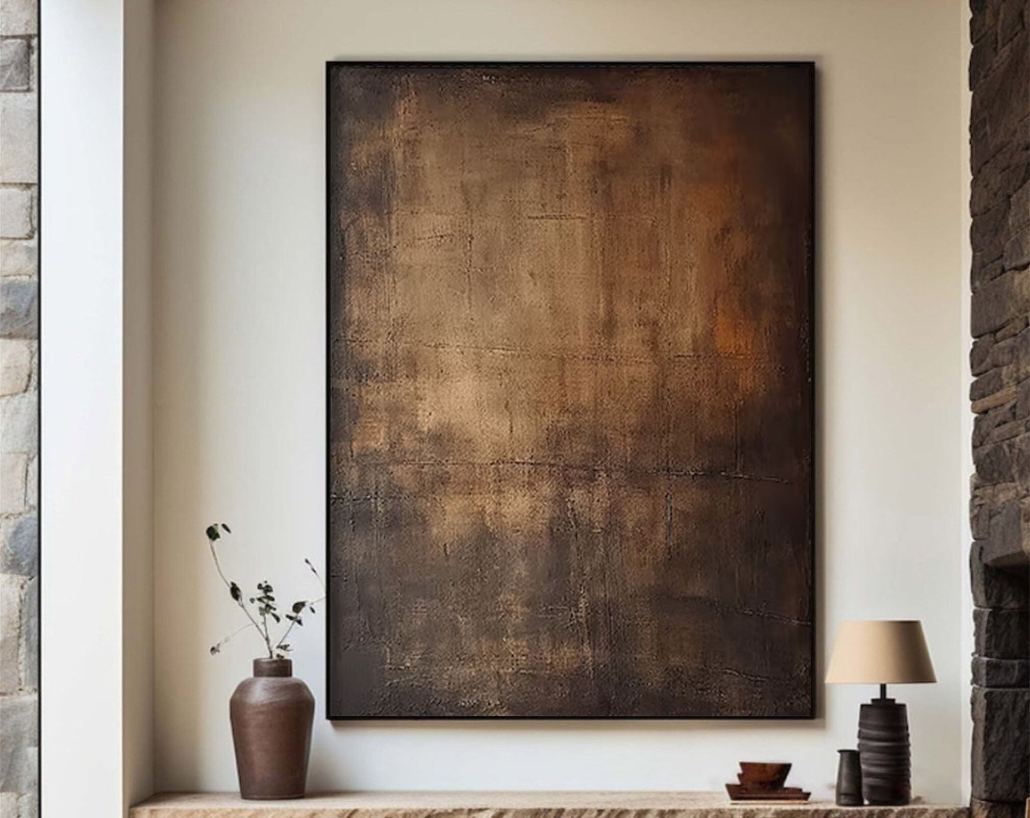 Rustic Abstract Wall Art Earthy Tones Canvas #AB065