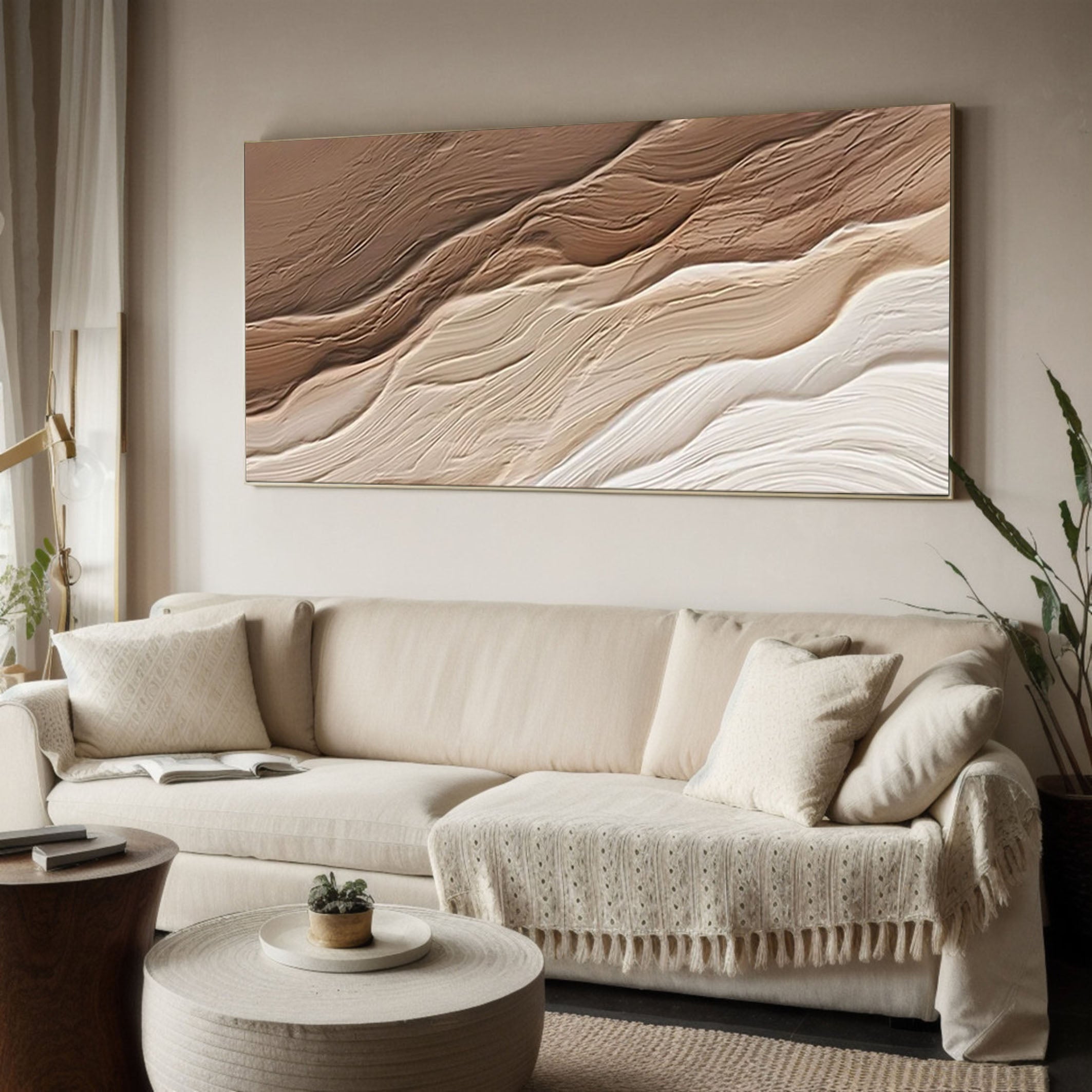 Abstract Neutral Wall Art Oversize Textured Canvas Decor #OP061