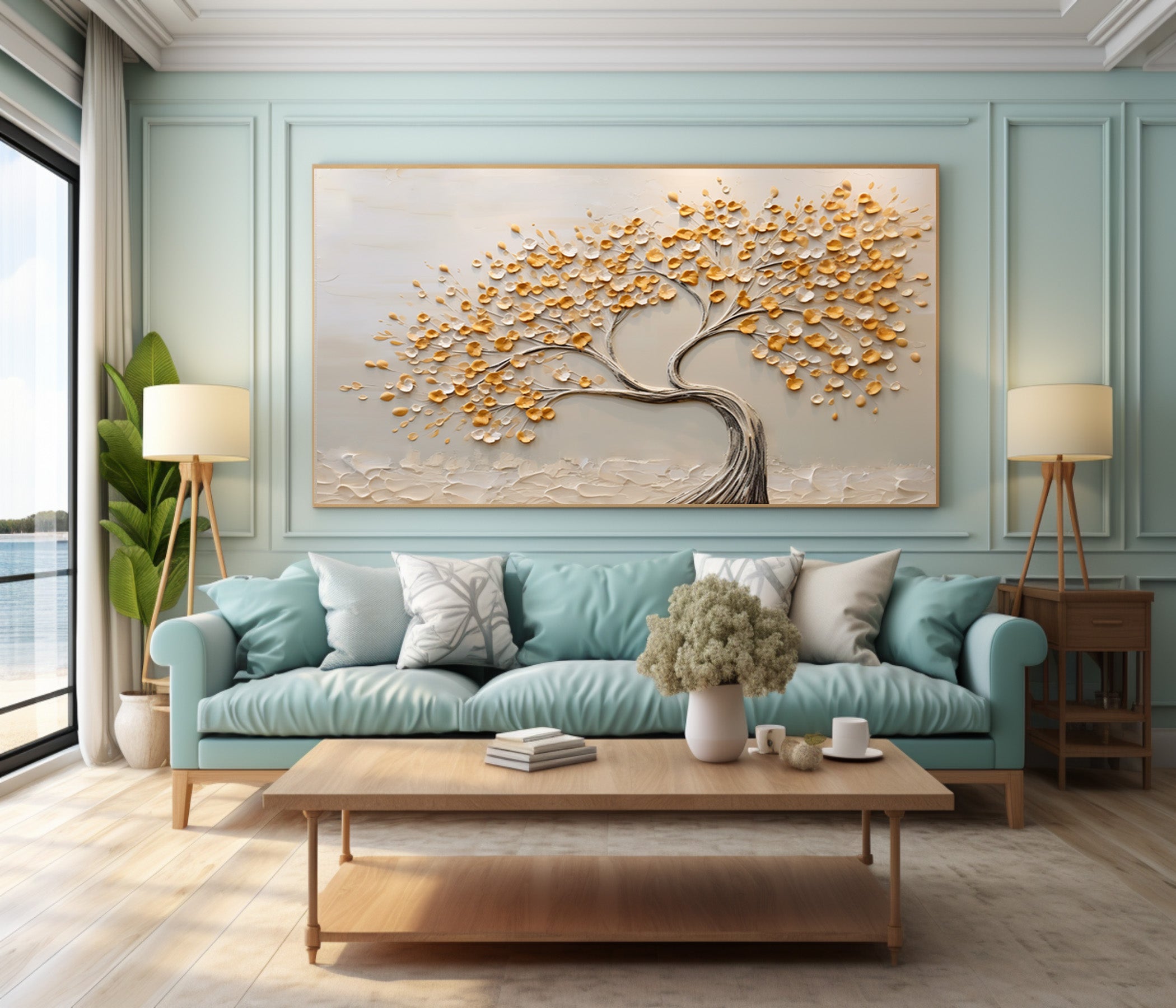 Dimensional Tree Painting Golden Leaves Modern Gallery #AG 093