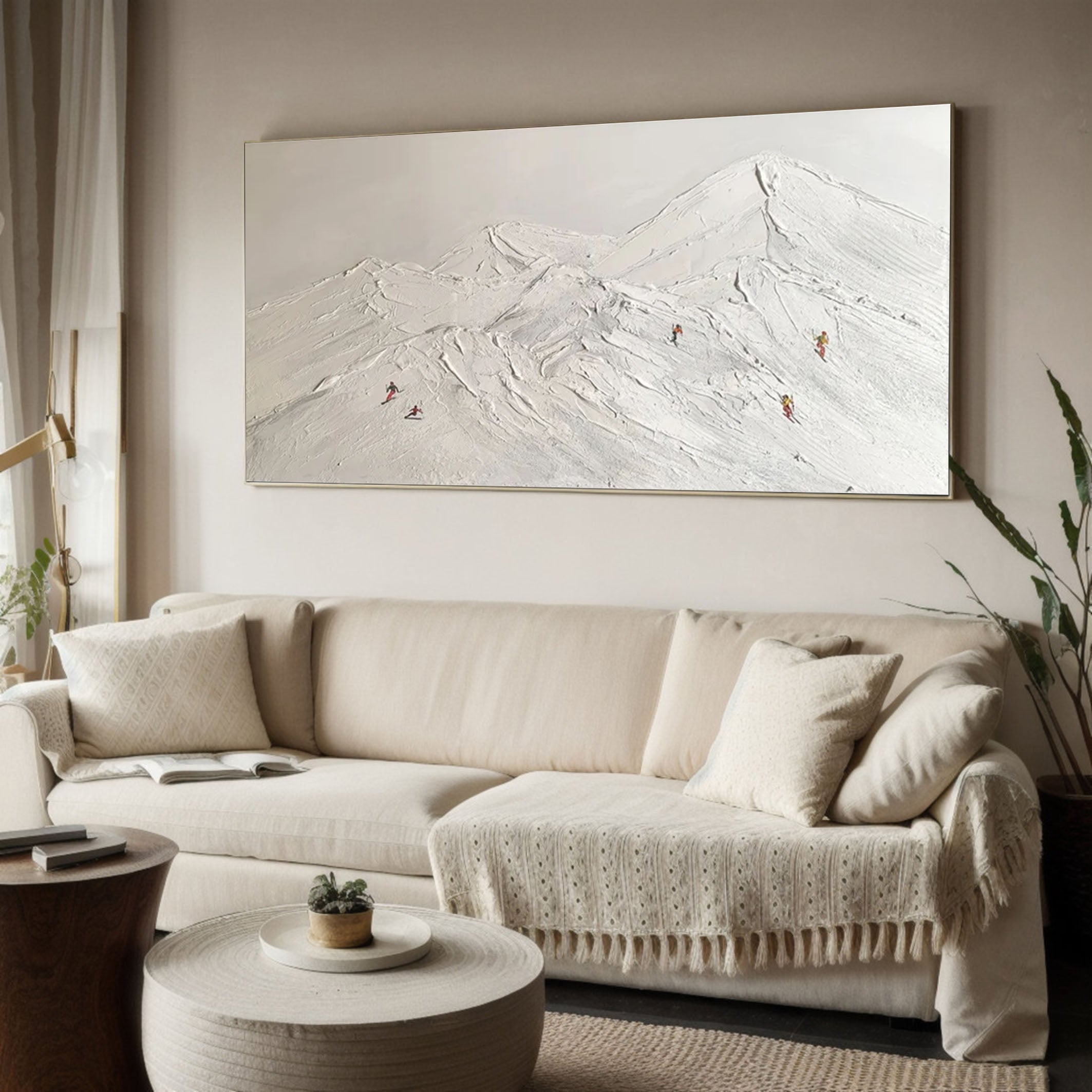 Elegant Skiing Landscape Painting with White Mountain for Home Decor #SPA004